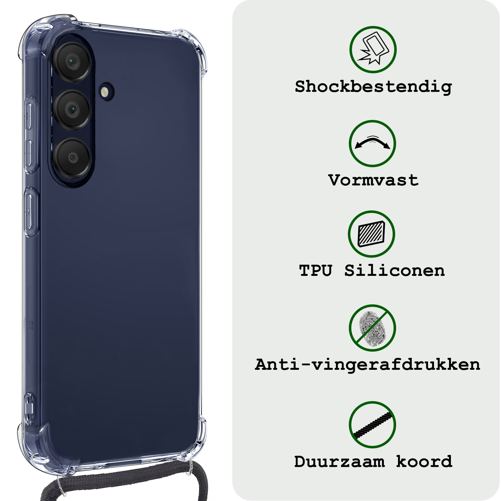 BASEY. Hoes Geschikt voor Samsung A25 Hoesje Shock Proof Case Met Koord Shock Hoes Met Koord - Hoesje Geschikt voor Samsung Galaxy A25 Hoes Cover Met Koord - Transparant