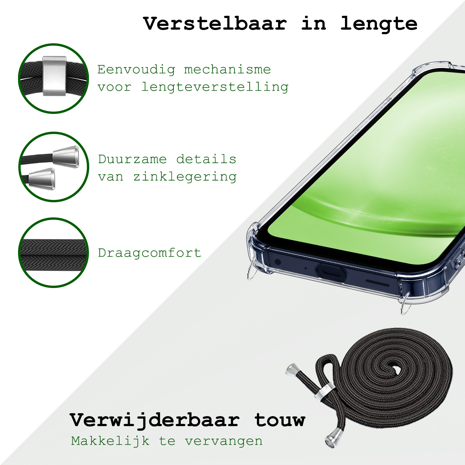 BASEY. Hoes Geschikt voor Samsung A25 Hoesje Shock Proof Case Met Koord Shock Hoes Met Koord - Hoesje Geschikt voor Samsung Galaxy A25 Hoes Cover Met Koord - Transparant