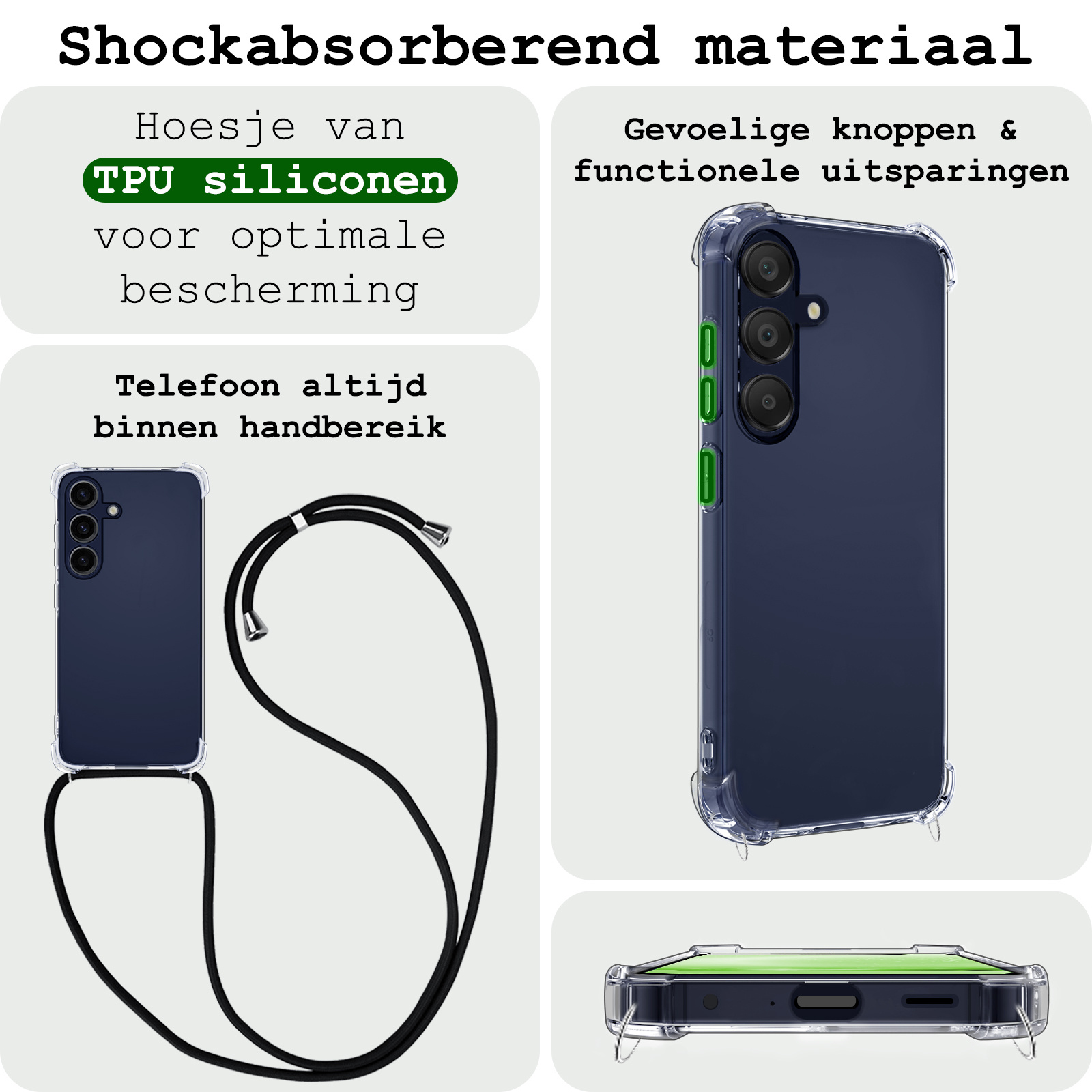 BASEY. Hoes Geschikt voor Samsung A25 Hoesje Shock Proof Case Met Koord Shock Hoes Met Koord - Hoesje Geschikt voor Samsung Galaxy A25 Hoes Cover Met Koord - Transparant