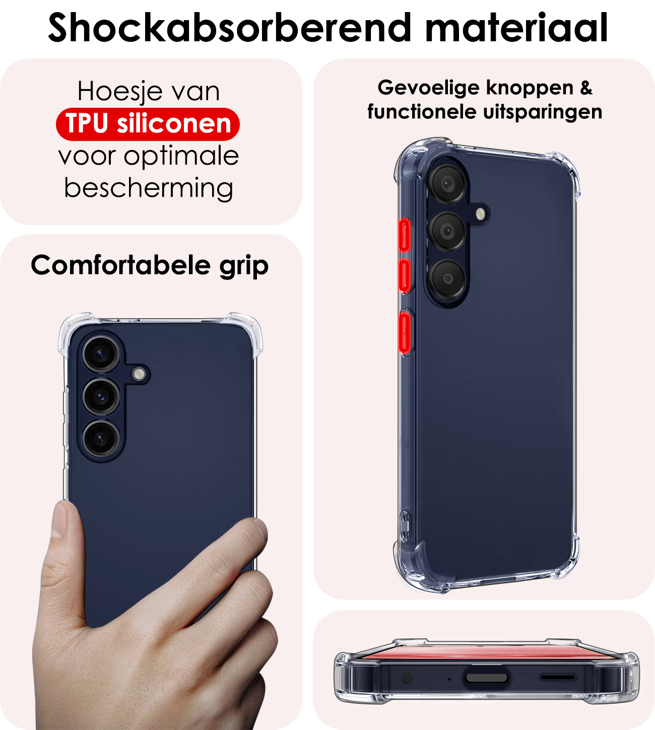 NoXx Hoes Geschikt voor Samsung A25 Hoesje Siliconen Cover Shock Proof Back Case Shockproof Hoes Met 2x Screenprotector - Transparant