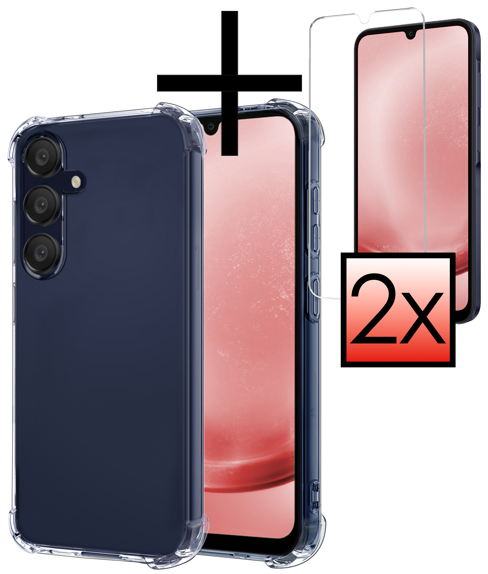 NoXx Hoes Geschikt voor Samsung A25 Hoesje Siliconen Cover Shock Proof Back Case Shockproof Hoes Met 2x Screenprotector - Transparant