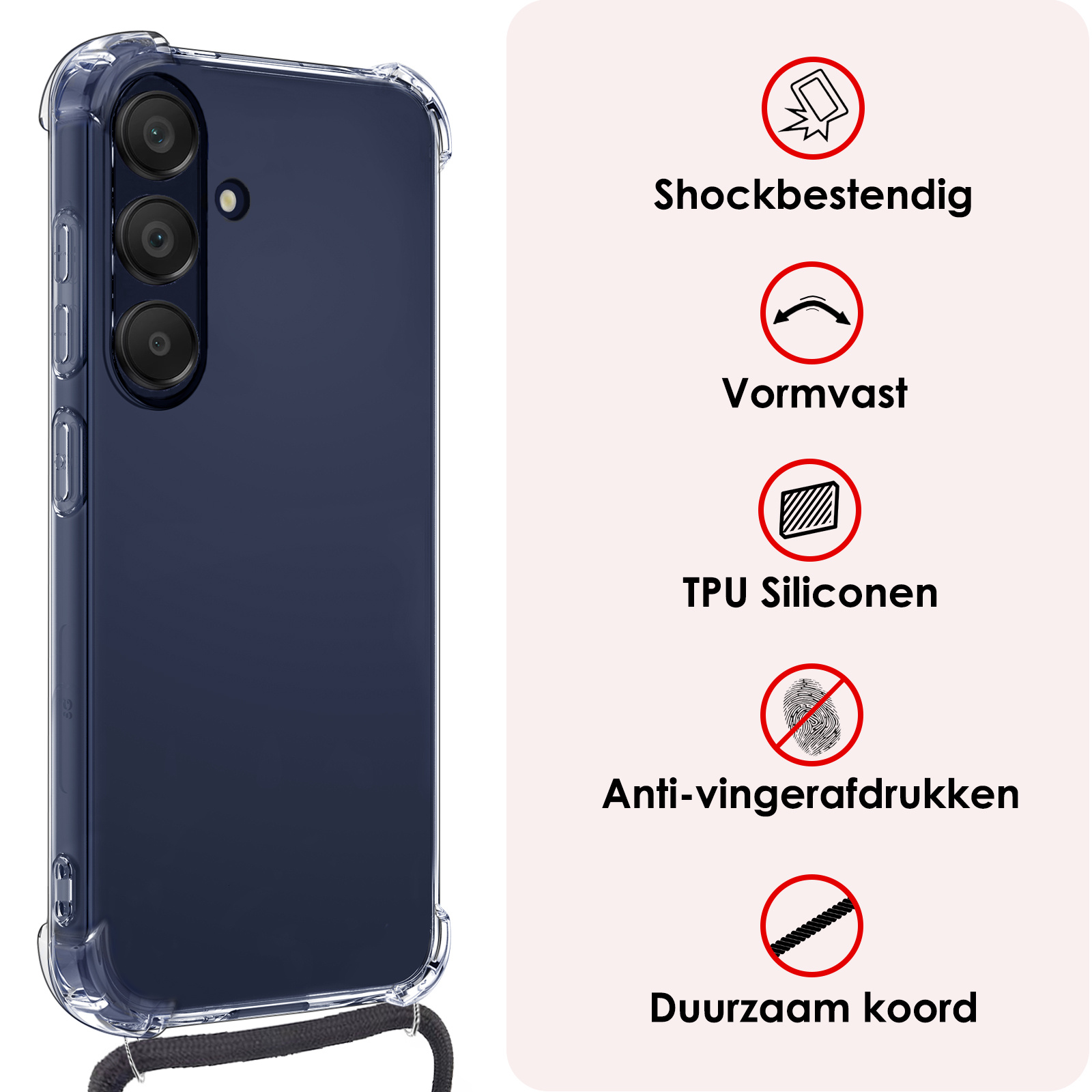 NoXx Hoes Geschikt voor Samsung A25 Hoesje Transparant Met Telefoonkoord Cover Shock Proof Case Koord Hoes