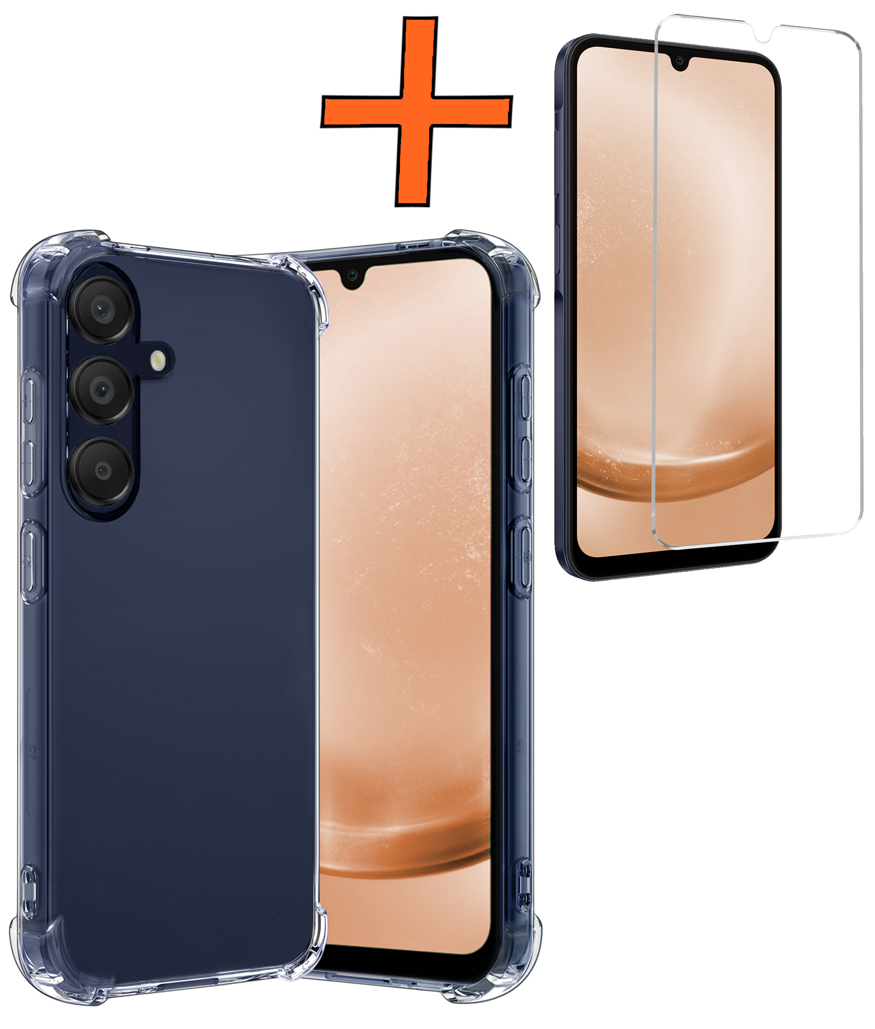 Nomfy Hoesje Geschikt voor Samsung A25 Hoesje Shock Proof Cover Case Shockproof Met Screenprotector - Hoes Geschikt voor Samsung Galaxy A25 Hoes Siliconen Back Case - Transparant