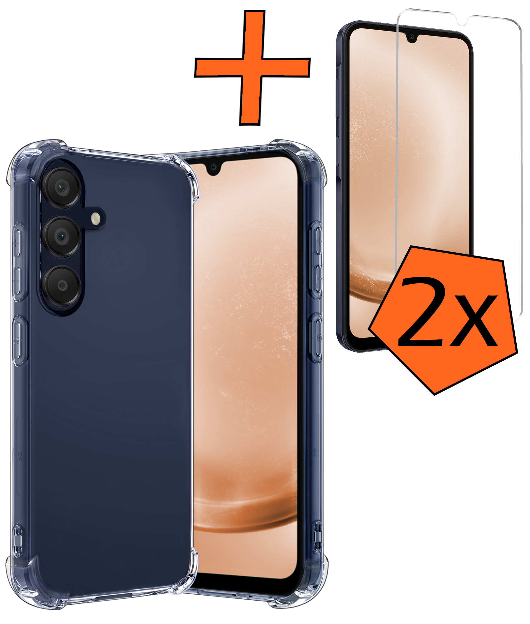 Nomfy Hoesje Geschikt voor Samsung A25 Hoesje Shock Proof Cover Case Shockproof Met 2x Screenprotector - Hoes Geschikt voor Samsung Galaxy A25 Hoes Siliconen Back Case - Transparant