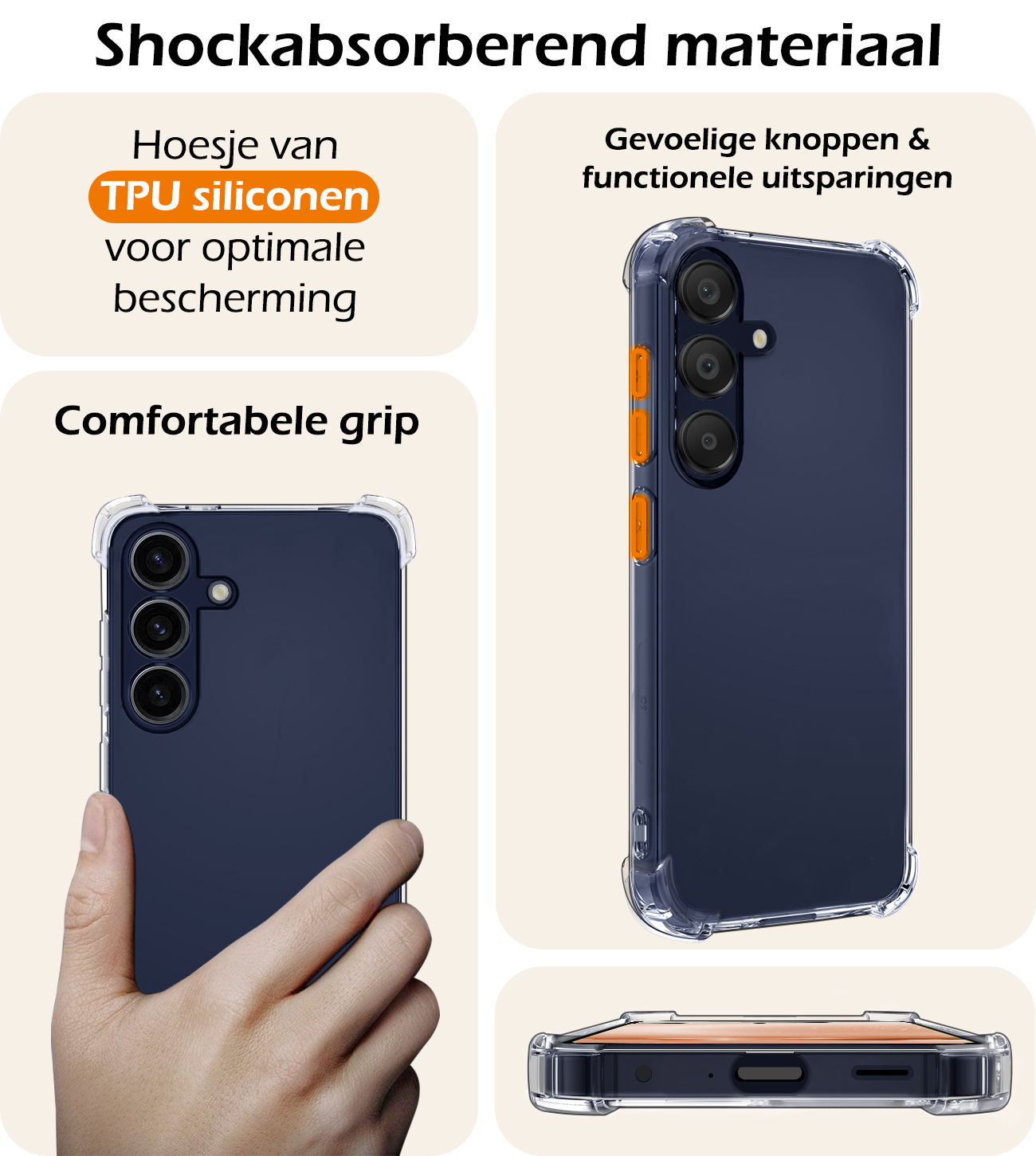 Nomfy Hoesje Geschikt voor Samsung A25 Hoesje Shock Proof Cover Case Shockproof Met 2x Screenprotector - Hoes Geschikt voor Samsung Galaxy A25 Hoes Siliconen Back Case - Transparant