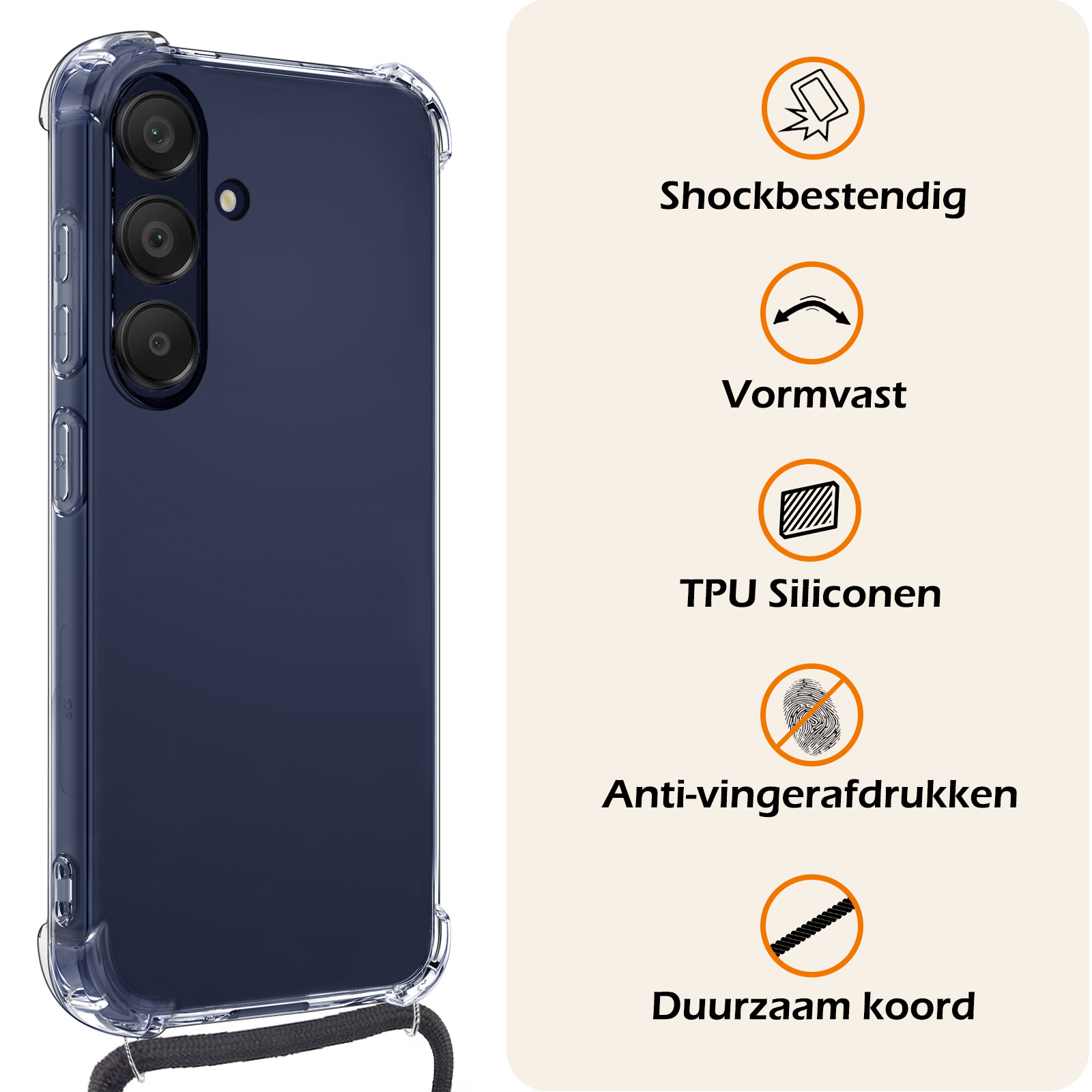 Nomfy Hoesje Geschikt voor Samsung A25 Hoesje Shock Proof Transparant Met Telefoonketting Case Shock Koord - Hoesje Geschikt voor Samsung Galaxy A25 Shock Proof Case Met Koord - Transparant
