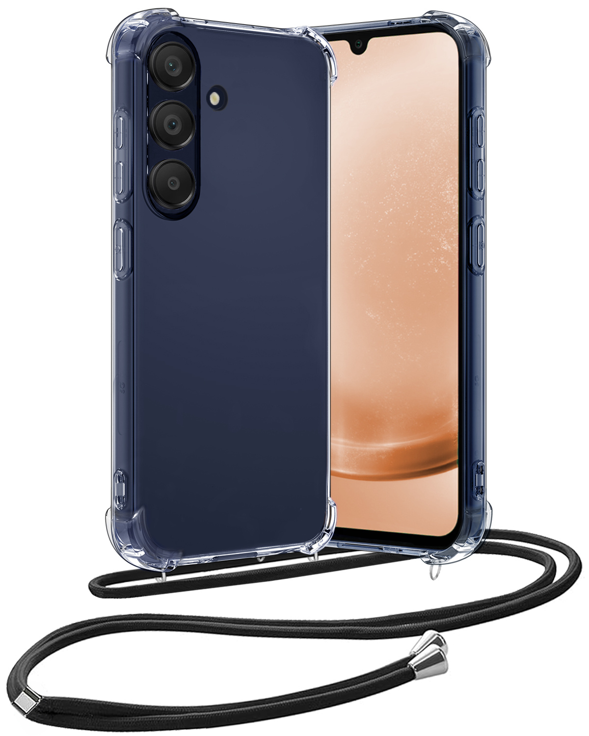 Nomfy Hoesje Geschikt voor Samsung A25 Hoesje Shock Proof Transparant Met Telefoonketting Case Shock Koord - Hoesje Geschikt voor Samsung Galaxy A25 Shock Proof Case Met Koord - Transparant