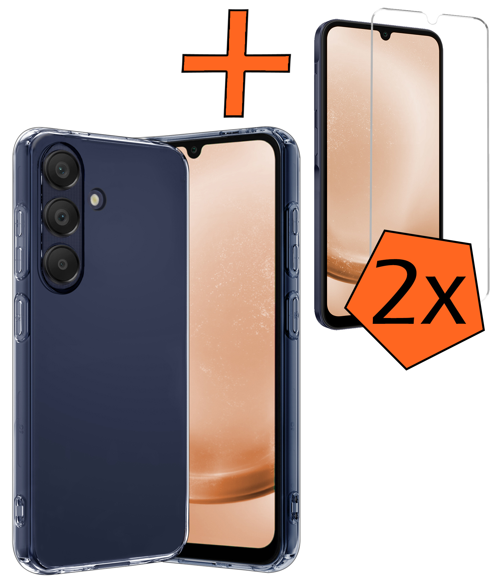 Nomfy Hoesje Geschikt voor Samsung A25 Hoesje Siliconen Cover Case Met 2x Screenprotector - Hoes Geschikt voor Samsung Galaxy A25 Hoes Back Case - Transparant