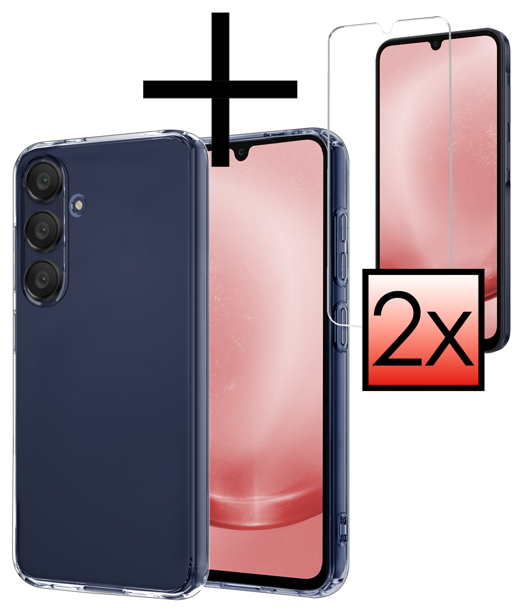 NoXx Hoes Geschikt voor Samsung A25 Hoesje Cover Siliconen Back Case Hoes Met 2x Screenprotector - Transparant