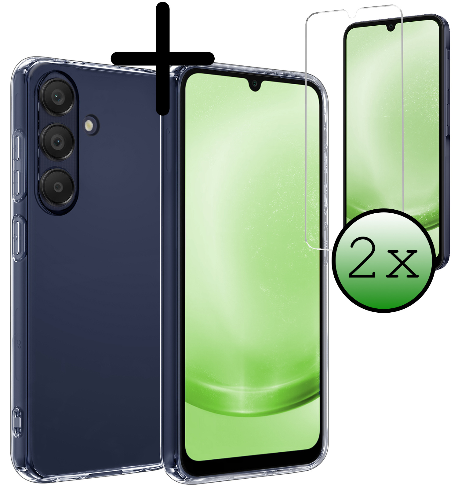BASEY. Hoes Geschikt voor Samsung A25 Hoesje Siliconen Back Cover Case Met 2x Screenprotector - Hoesje Geschikt voor Samsung Galaxy A25 Hoes Cover Hoesje - Transparant
