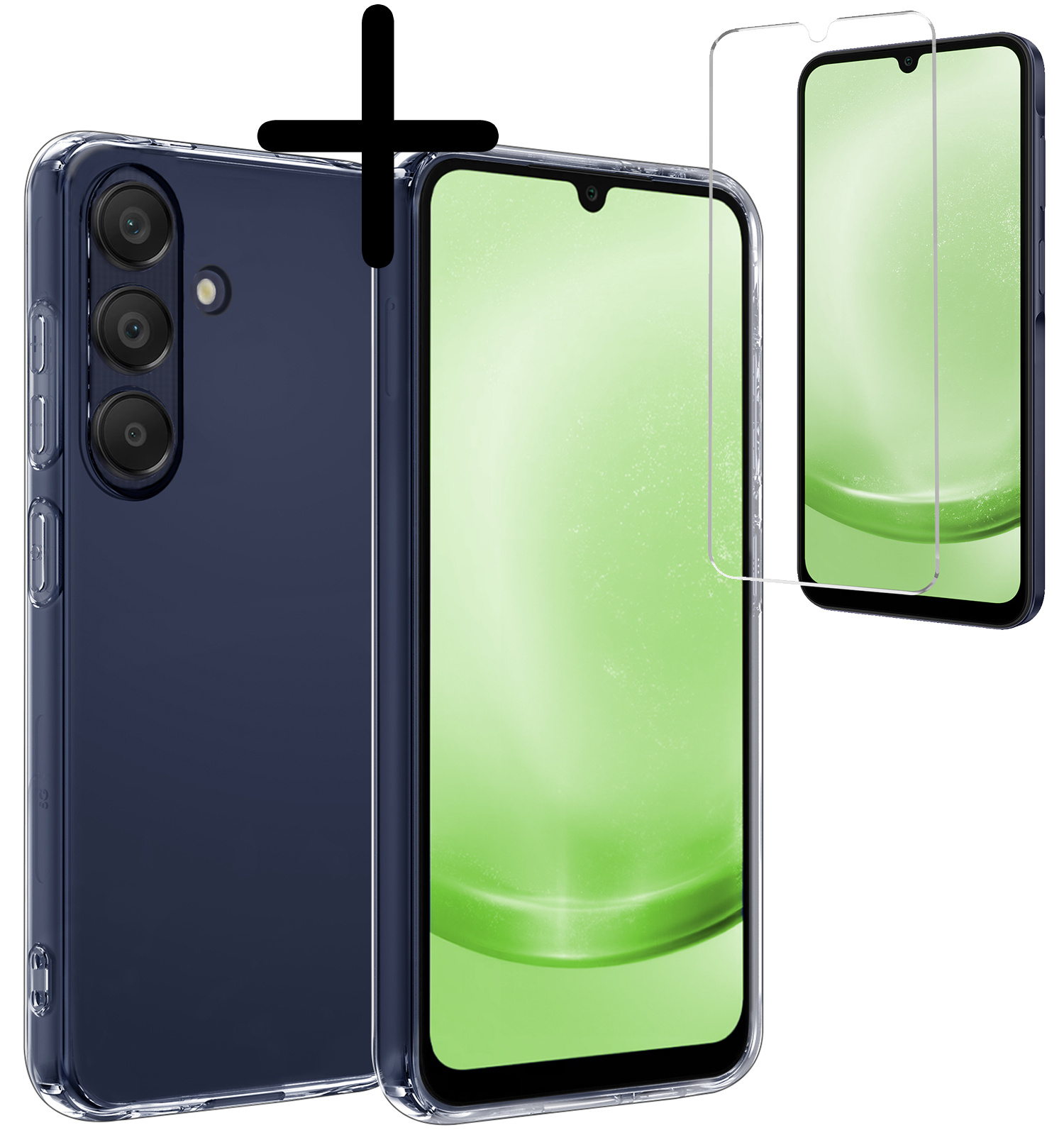 BASEY. Hoes Geschikt voor Samsung A25 Hoesje Siliconen Back Cover Case Met Screenprotector - Hoesje Geschikt voor Samsung Galaxy A25 Hoes Cover Hoesje - Transparant