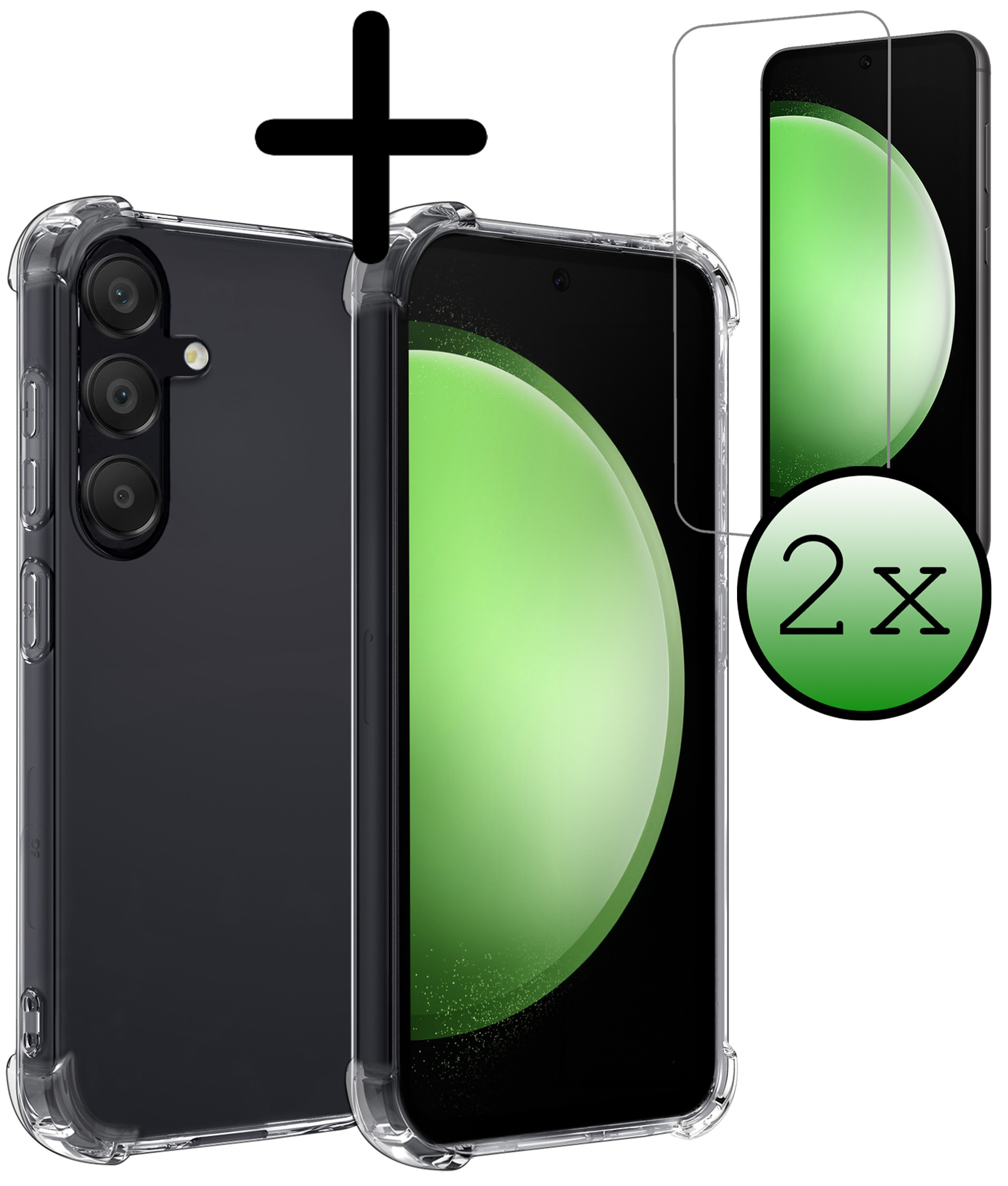 BASEY. Hoes Geschikt voor Samsung S23 FE Hoesje Shock Proof Case Hoes Siliconen Met 2x Screenprotector - Hoesje Geschikt voor Samsung Galaxy S23 FE Hoes Cover Shockproof - Transparant