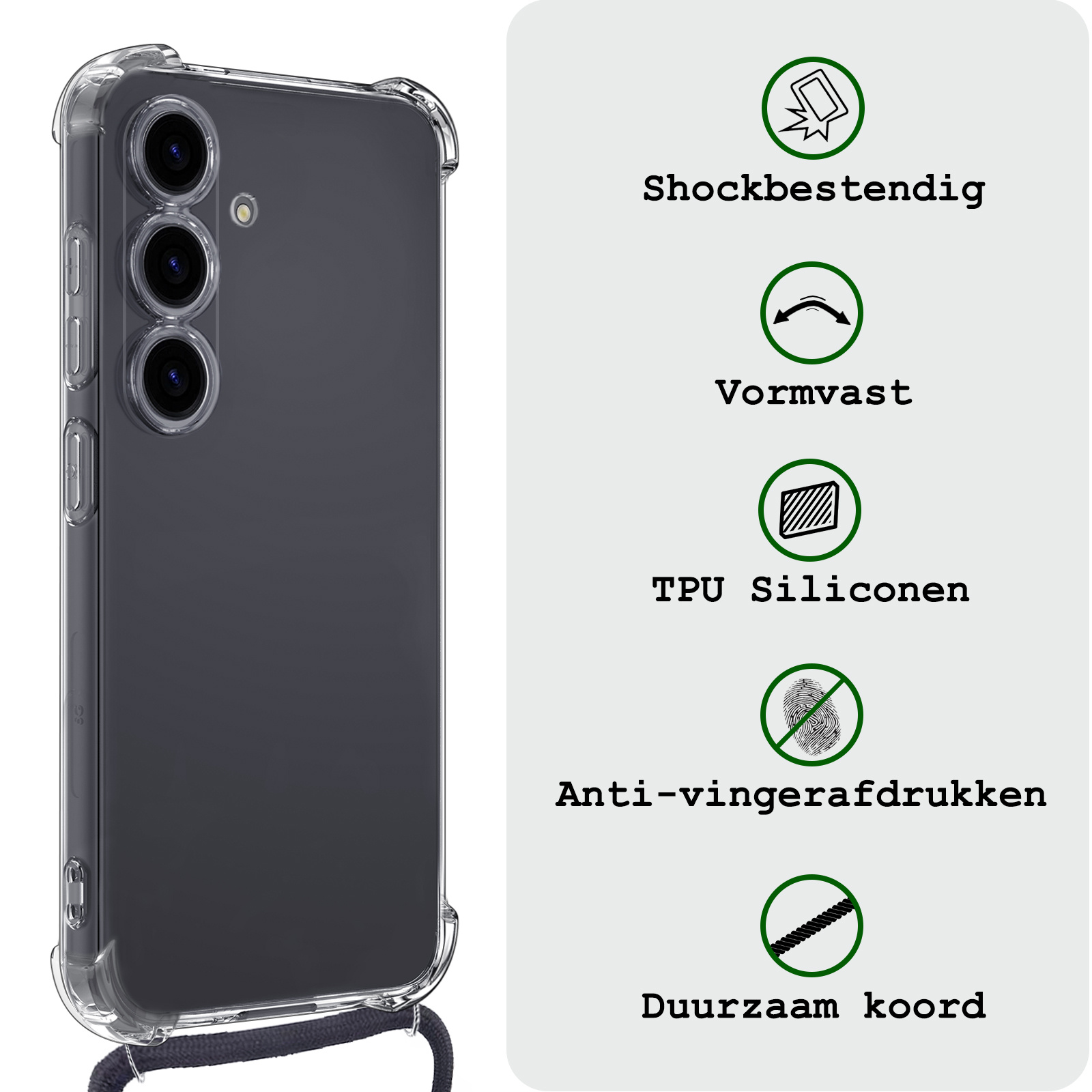 BASEY. Hoes Geschikt voor Samsung S23 FE Hoesje Shock Proof Case Met Koord Shock Hoes Met Koord - Hoesje Geschikt voor Samsung Galaxy S23 FE Hoes Cover Met Koord - Transparant