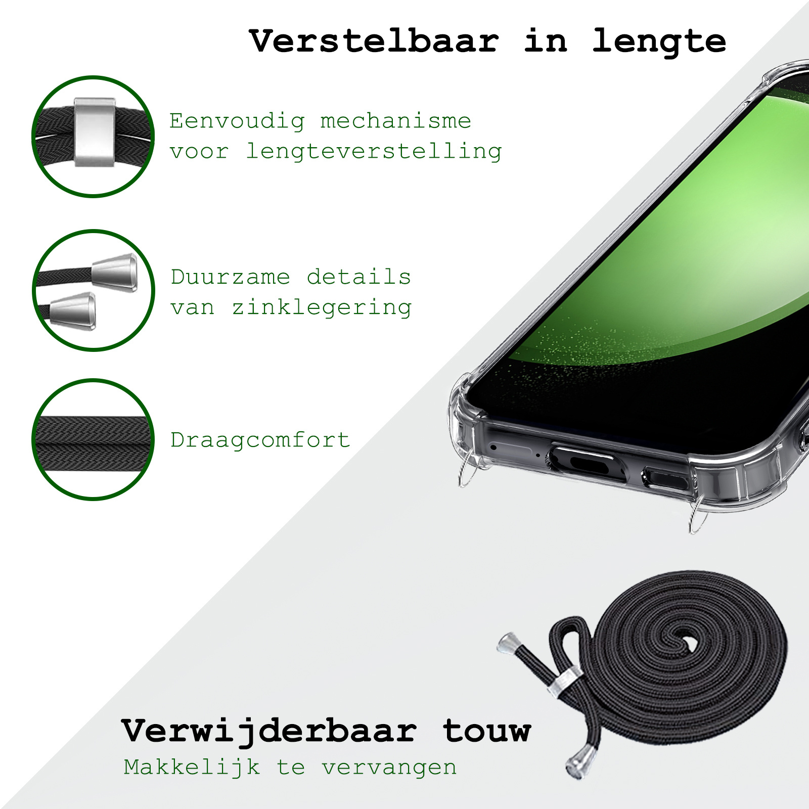 BASEY. Hoes Geschikt voor Samsung S23 FE Hoesje Shock Proof Case Met Koord Shock Hoes Met Koord - Hoesje Geschikt voor Samsung Galaxy S23 FE Hoes Cover Met Koord - Transparant