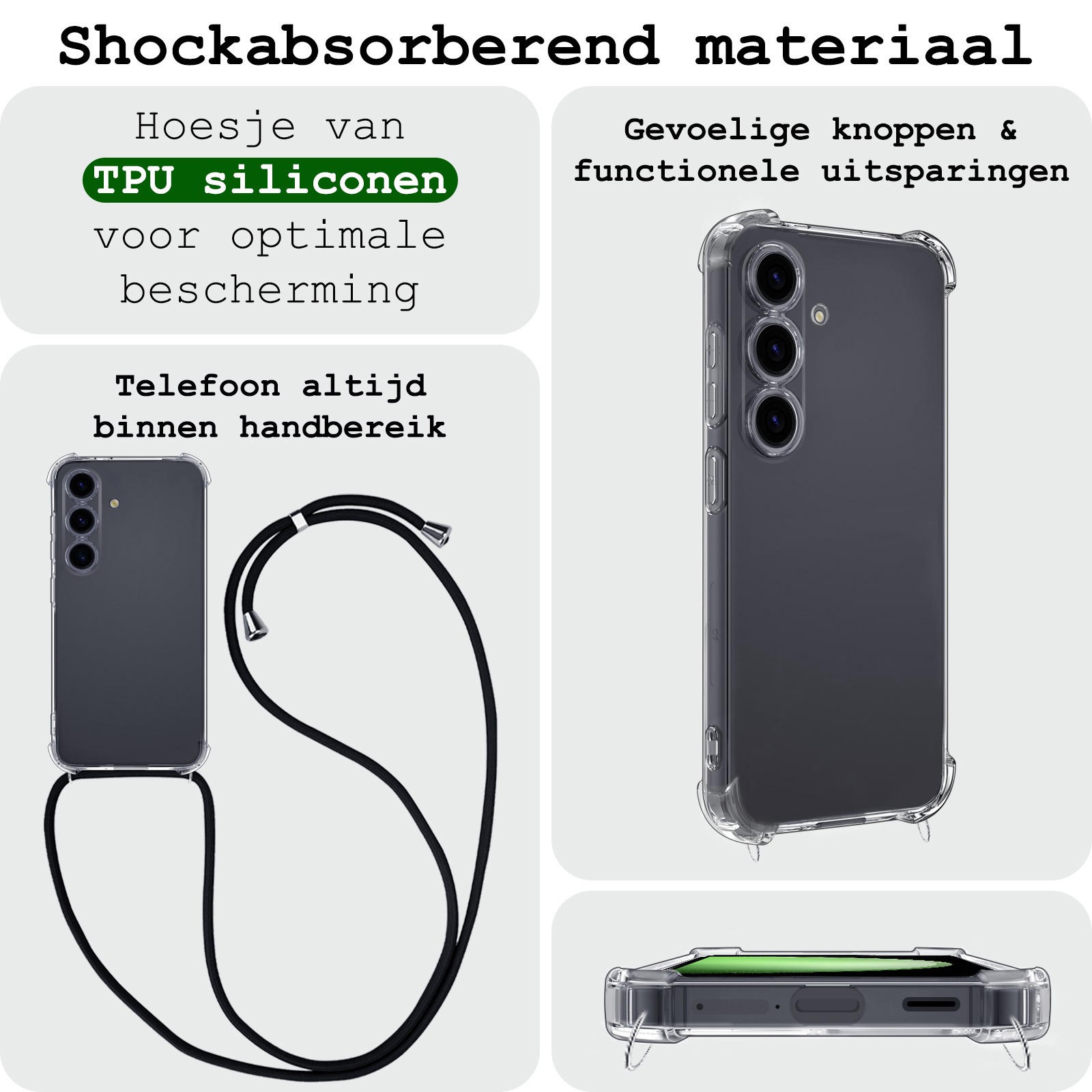 BASEY. Hoes Geschikt voor Samsung S23 FE Hoesje Shock Proof Case Met Koord Shock Hoes Met Koord - Hoesje Geschikt voor Samsung Galaxy S23 FE Hoes Cover Met Koord - Transparant