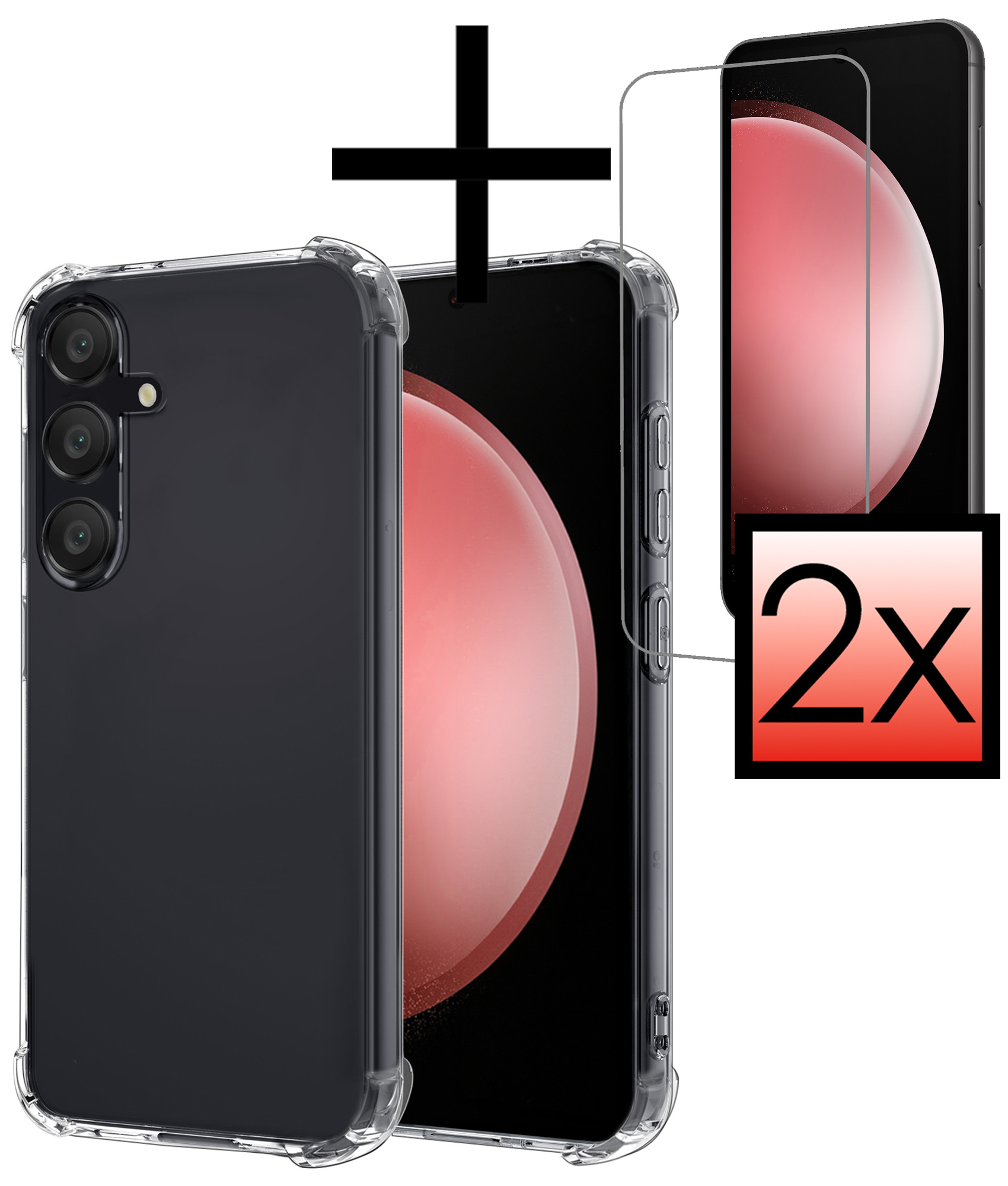 NoXx Hoes Geschikt voor Samsung S23 FE Hoesje Siliconen Cover Shock Proof Back Case Shockproof Hoes Met 2x Screenprotector - Transparant