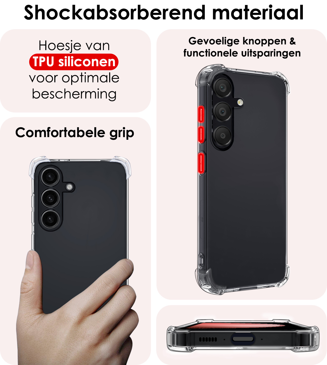 NoXx Hoes Geschikt voor Samsung S23 FE Hoesje Siliconen Cover Shock Proof Back Case Shockproof Hoes Met 2x Screenprotector - Transparant