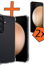 Nomfy Hoesje Geschikt voor Samsung S23 FE Hoesje Shock Proof Cover Case Shockproof Met 2x Screenprotector - Hoes Geschikt voor Samsung Galaxy S23 FE Hoes Siliconen Back Case - Transparant