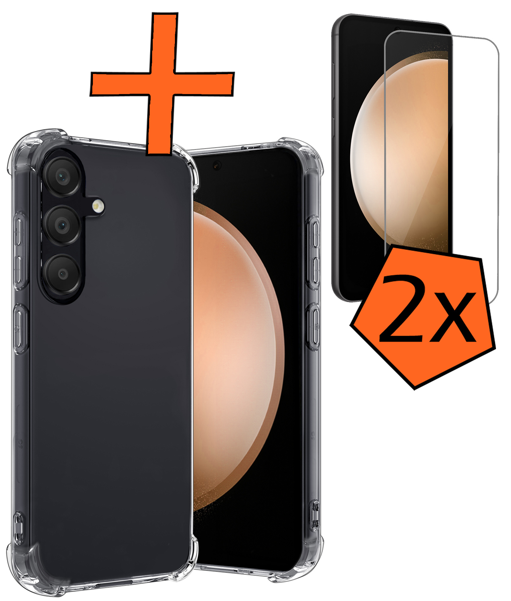 Nomfy Hoesje Geschikt voor Samsung S23 FE Hoesje Shock Proof Cover Case Shockproof Met 2x Screenprotector - Hoes Geschikt voor Samsung Galaxy S23 FE Hoes Siliconen Back Case - Transparant