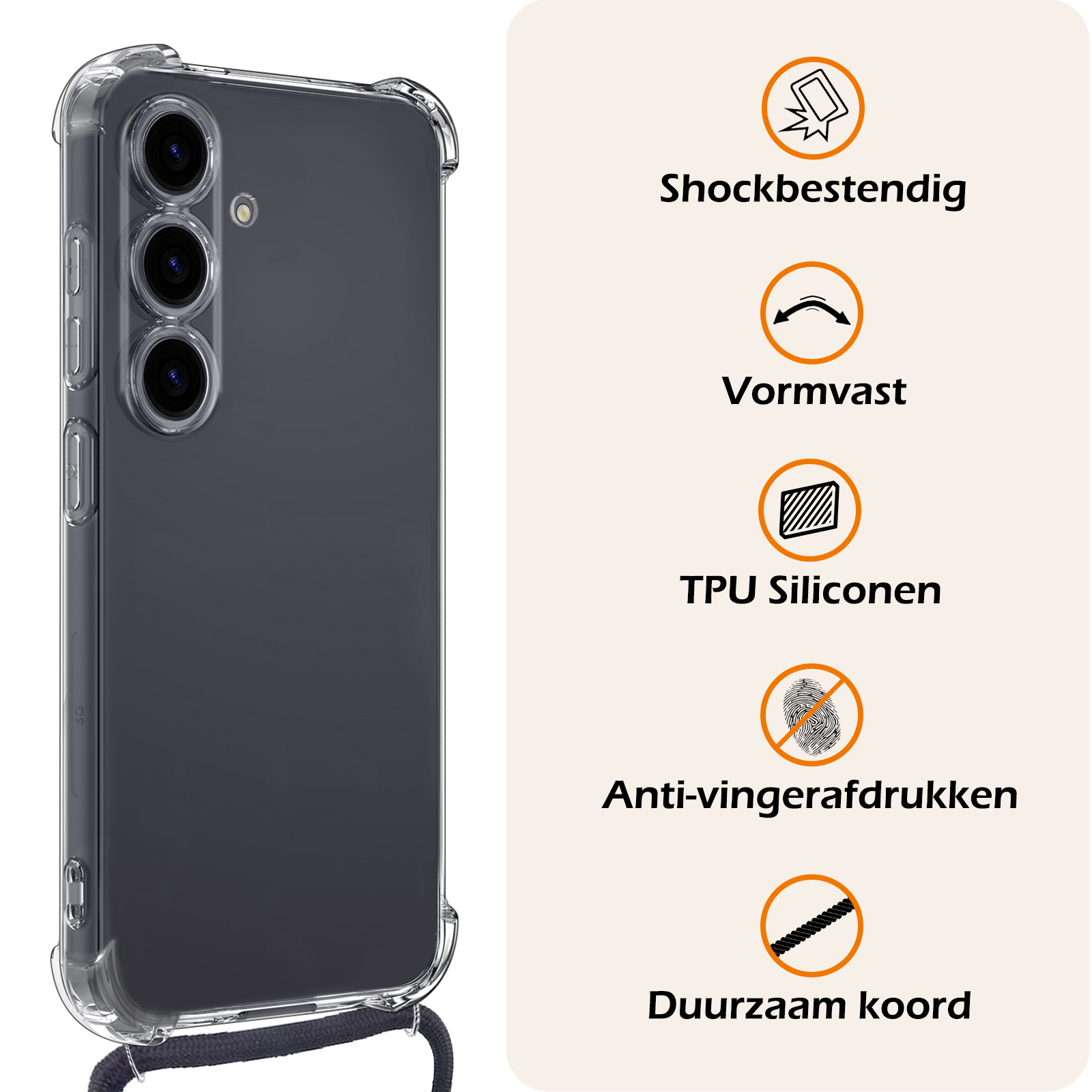 Nomfy Hoesje Geschikt voor Samsung S23 FE Hoesje Shock Proof Transparant Met Telefoonketting Case Shock Koord - Hoesje Geschikt voor Samsung Galaxy S23 FE Shock Proof Case Met Koord - Transparant