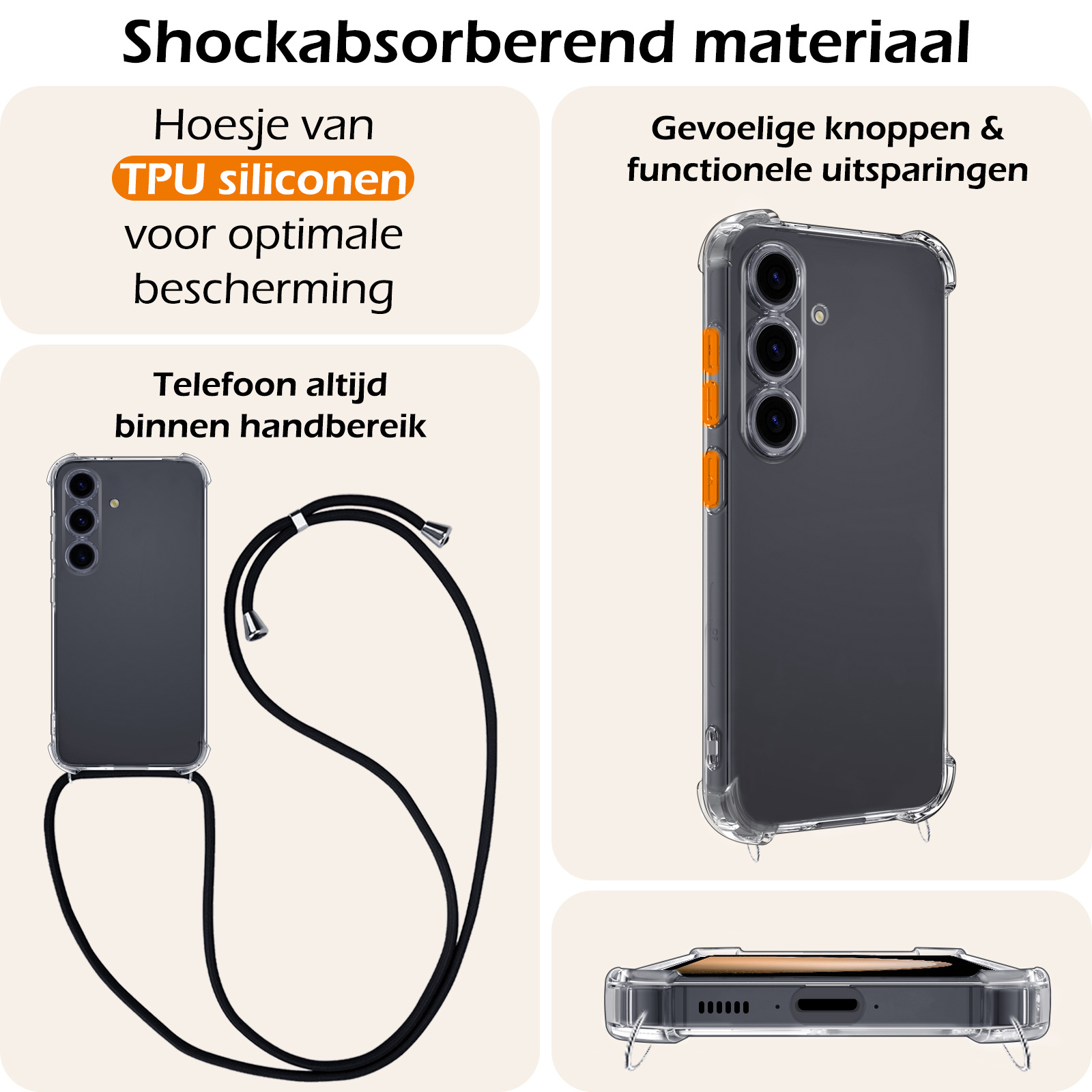 Nomfy Hoesje Geschikt voor Samsung S23 FE Hoesje Shock Proof Transparant Met Telefoonketting Case Shock Koord - Hoesje Geschikt voor Samsung Galaxy S23 FE Shock Proof Case Met Koord - Transparant