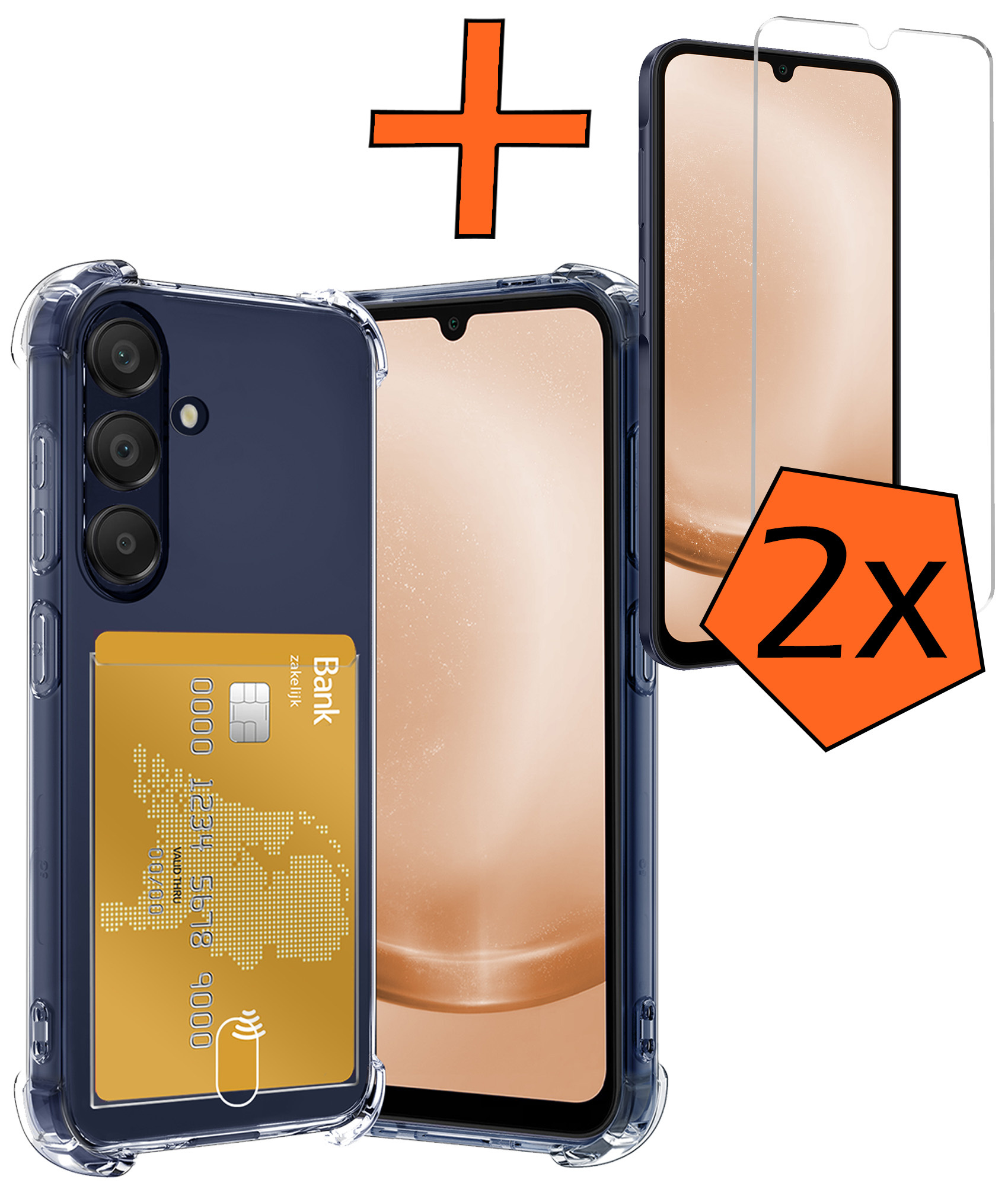 Nomfy Hoesje Geschikt voor Samsung A25 Hoesje Pasjeshouder Shockproof Pas Houder Met 2x Screenprotector - Hoesje Geschikt voor Samsung Galaxy A25 Hoes Met Kaarthouder - Transparant