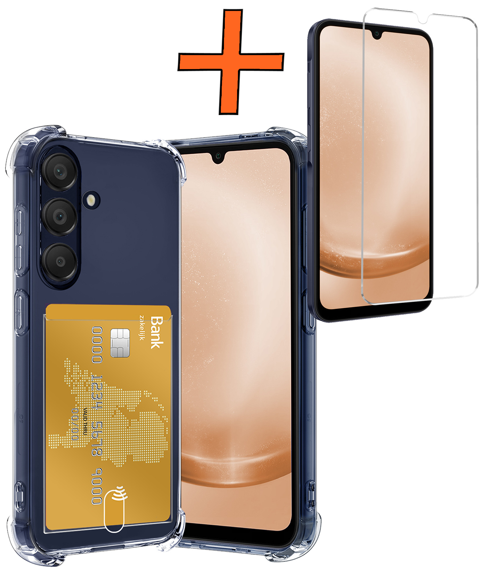 Nomfy Hoesje Geschikt voor Samsung A25 Hoesje Pasjeshouder Shockproof Pas Houder Met Screenprotector - Hoesje Geschikt voor Samsung Galaxy A25 Hoes Met Kaarthouder - Transparant