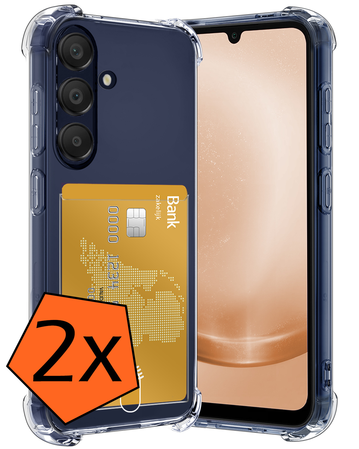 Nomfy Hoesje Geschikt voor Samsung A25 Hoesje Pasjeshouder Shockproof Pas Houder - Hoesje Geschikt voor Samsung Galaxy A25 Hoes Met Kaarthouder - Transparant - 2 PACK