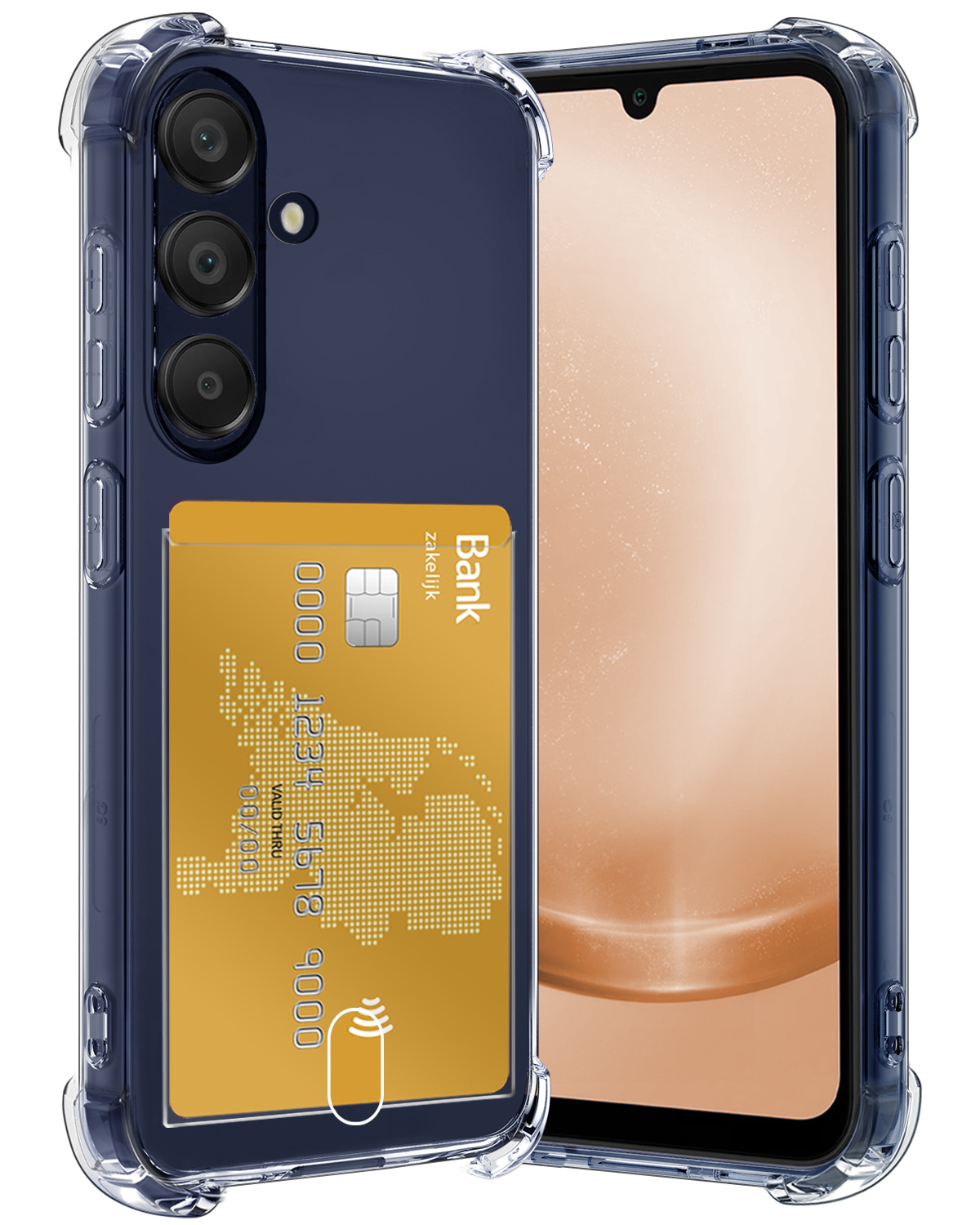 Nomfy Hoesje Geschikt voor Samsung A25 Hoesje Pasjeshouder Shockproof Pas Houder - Hoesje Geschikt voor Samsung Galaxy A25 Hoes Met Kaarthouder - Transparant