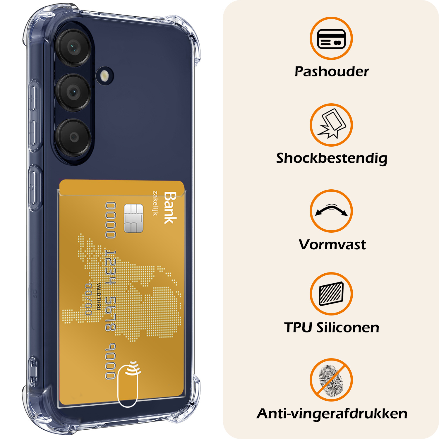Nomfy Hoesje Geschikt voor Samsung A25 Hoesje Pasjeshouder Shockproof Pas Houder - Hoesje Geschikt voor Samsung Galaxy A25 Hoes Met Kaarthouder - Transparant