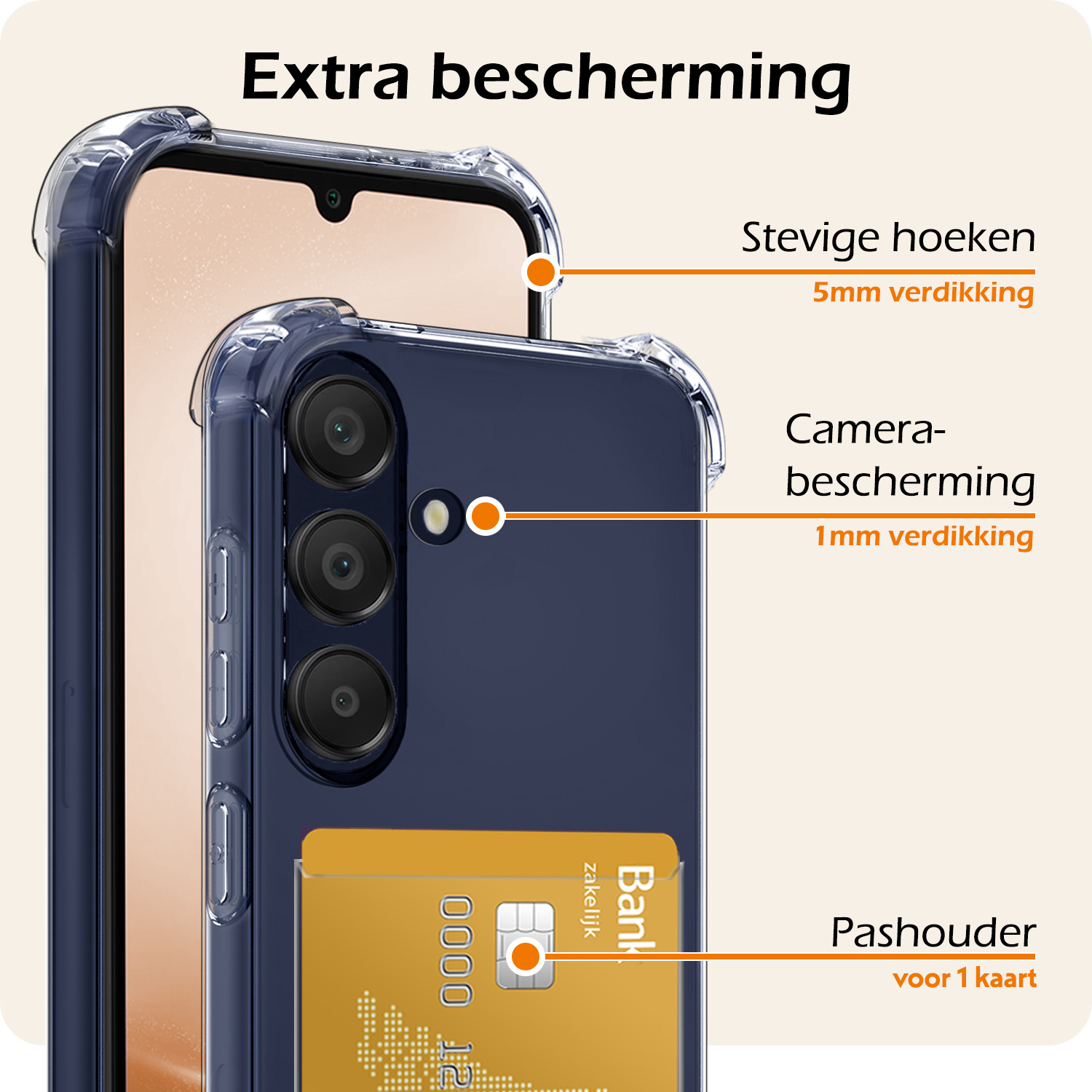 Nomfy Hoesje Geschikt voor Samsung A25 Hoesje Pasjeshouder Shockproof Pas Houder - Hoesje Geschikt voor Samsung Galaxy A25 Hoes Met Kaarthouder - Transparant
