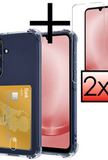 NoXx Hoes Geschikt voor Samsung A25 Hoesje Pasjeshouder Cover Shock Proof Case Siliconen Hoes Met Kaarthouder Met 2x Screenprotector - Transparant