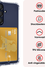 NoXx Hoes Geschikt voor Samsung A25 Hoesje Pasjeshouder Cover Shock Proof Case Siliconen Hoes Met Kaarthouder Met 2x Screenprotector - Transparant