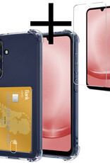 NoXx Hoes Geschikt voor Samsung A25 Hoesje Pasjeshouder Cover Shock Proof Case Siliconen Hoes Met Kaarthouder Met Screenprotector - Transparant