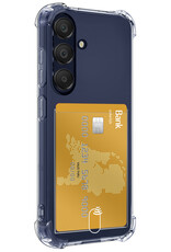 NoXx Hoes Geschikt voor Samsung A25 Hoesje Pasjeshouder Cover Shock Proof Case Siliconen Hoes Met Kaarthouder Met 2x Screenprotector - Transparant