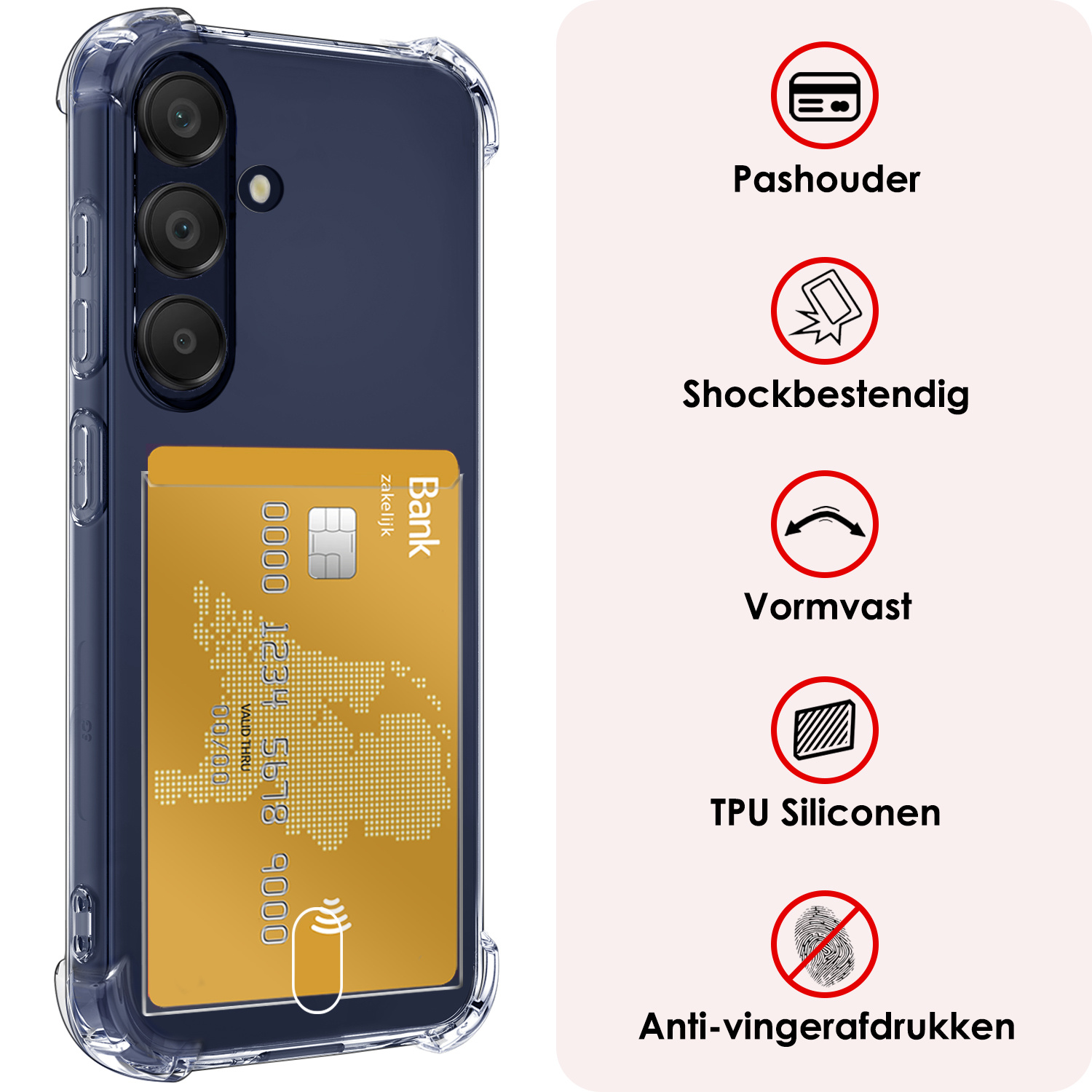NoXx Hoes Geschikt voor Samsung A25 Hoesje Pasjeshouder Cover Shock Proof Case Siliconen Hoes Met Kaarthouder Met Screenprotector - Transparant
