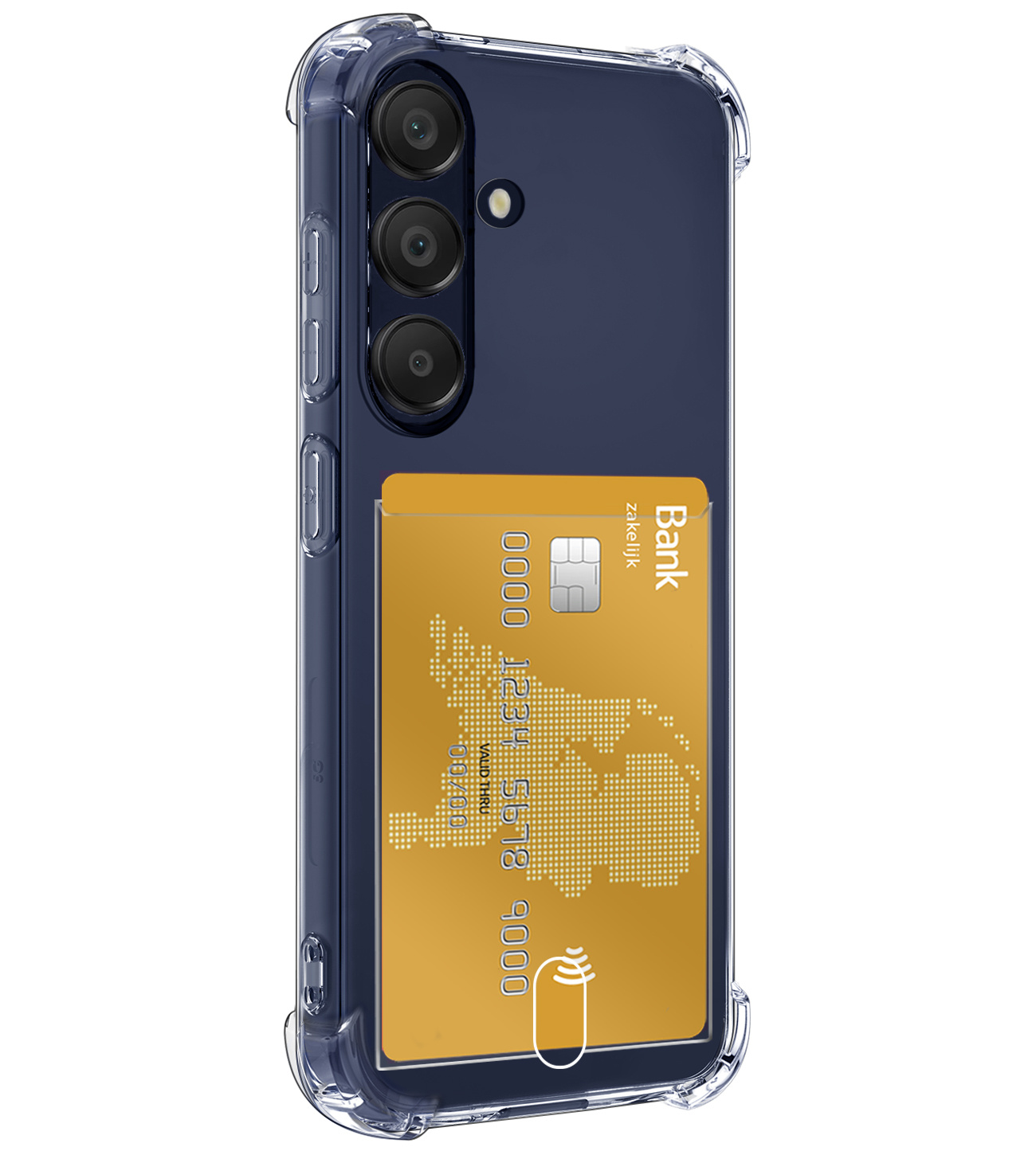 NoXx Hoes Geschikt voor Samsung A25 Hoesje Pasjeshouder Cover Shock Proof Case Siliconen Hoes Met Kaarthouder Met Screenprotector - Transparant