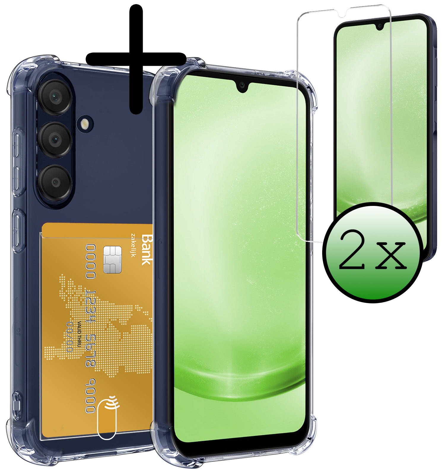 BASEY. Hoes Geschikt voor Samsung A25 Hoesje Shock Proof Case Hoes Met 2x Screenprotector - Hoesje Geschikt voor Samsung Galaxy A25 Hoes Cover Shockproof - Transparant