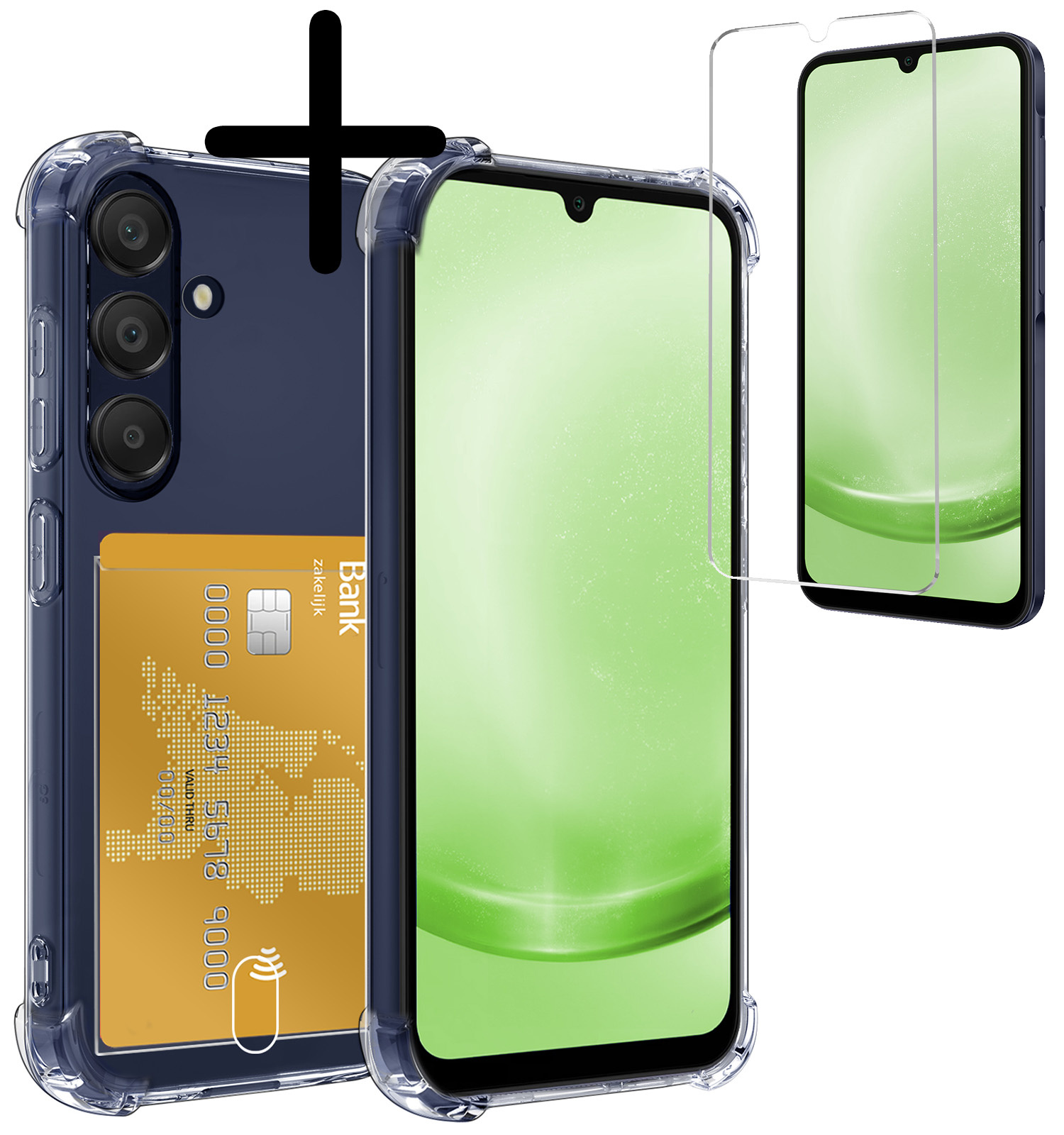 BASEY. Hoes Geschikt voor Samsung A25 Hoesje Shock Proof Case Hoes Met Screenprotector - Hoesje Geschikt voor Samsung Galaxy A25 Hoes Cover Shockproof - Transparant