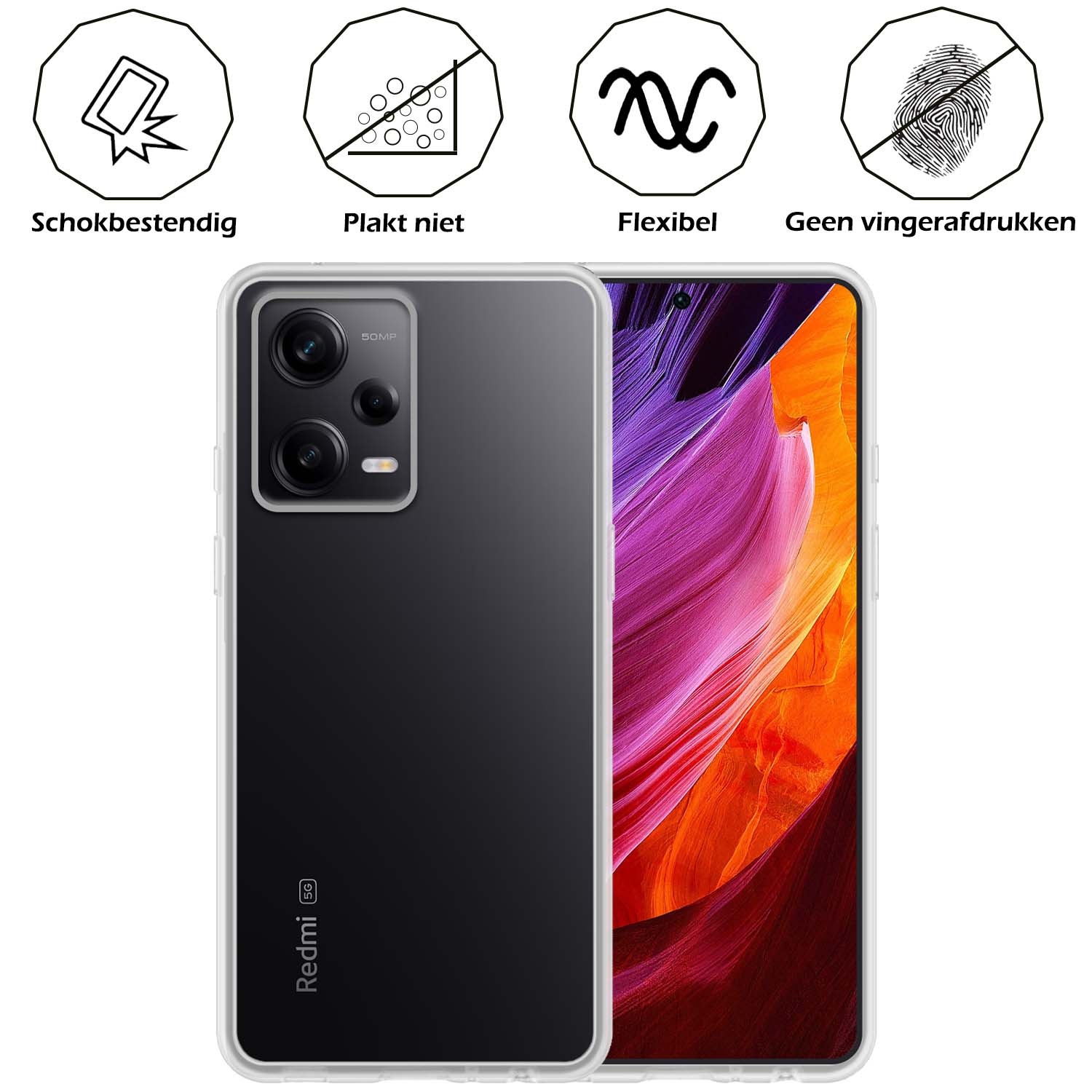 Nomfy Hoesje Geschikt voor Xiaomi Redmi Note 12 Pro+ Hoesje Siliconen Cover Case Met 2x Screenprotector - Hoes Geschikt voor Xiaomi Redmi Note 12 Pro+ Hoes Back Case - Transparant