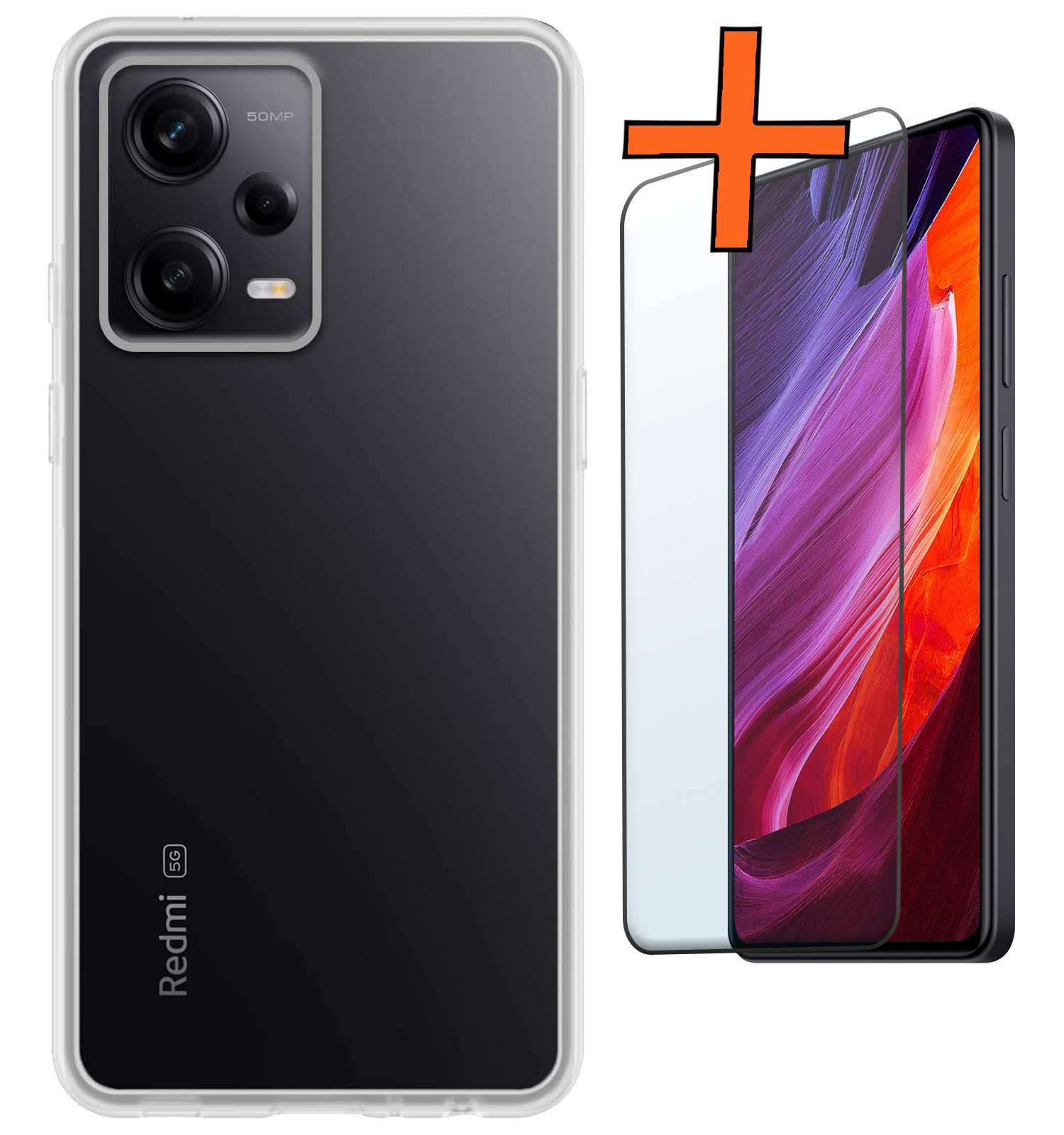 Nomfy Hoesje Geschikt voor Xiaomi Redmi Note 12 Pro+ Hoesje Siliconen Cover Case Met Screenprotector - Hoes Geschikt voor Xiaomi Redmi Note 12 Pro+ Hoes Back Case - Transparant