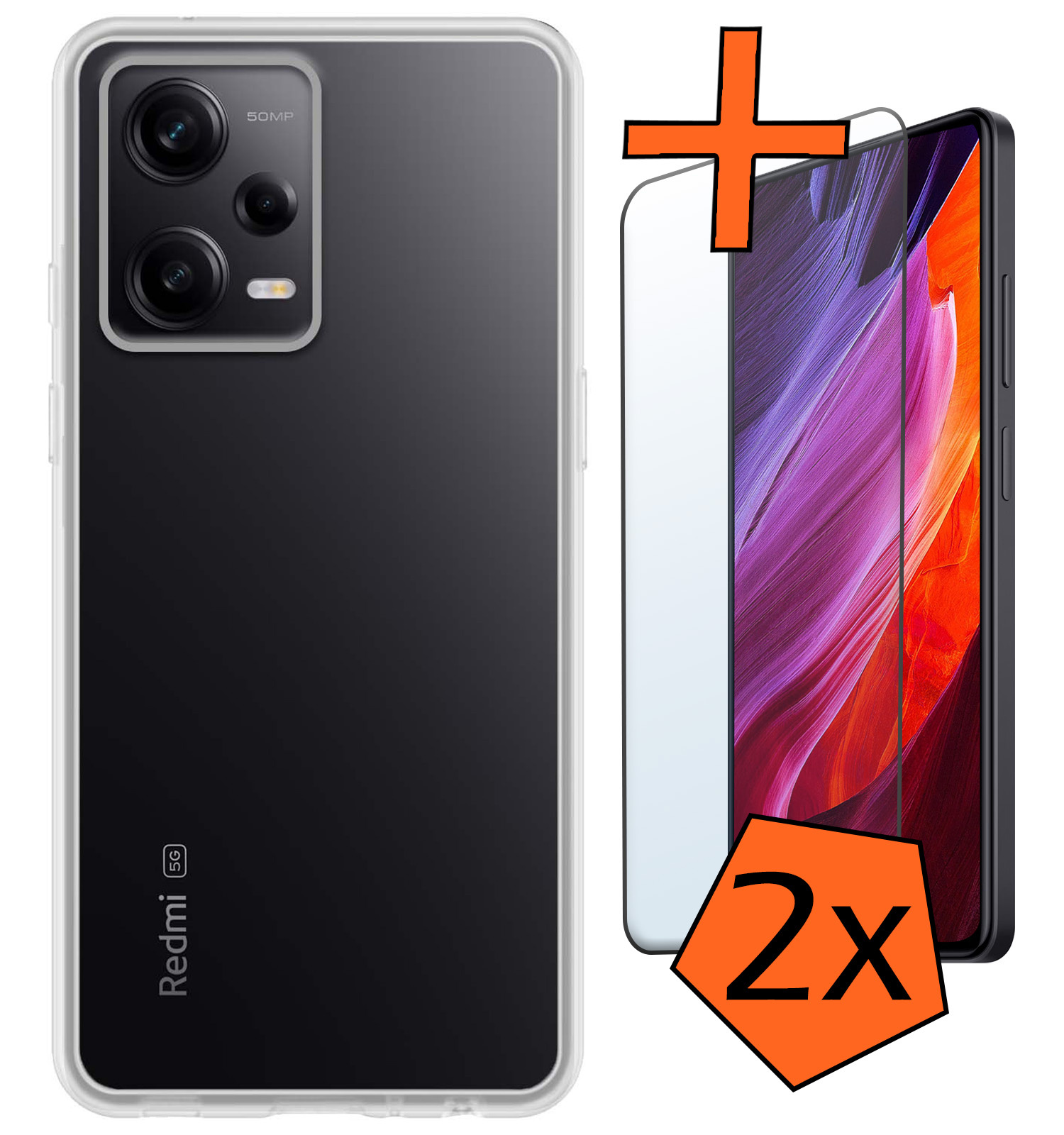 Nomfy Hoesje Geschikt voor Xiaomi Redmi Note 12 Pro+ Hoesje Siliconen Cover Case Met 2x Screenprotector - Hoes Geschikt voor Xiaomi Redmi Note 12 Pro+ Hoes Back Case - Transparant