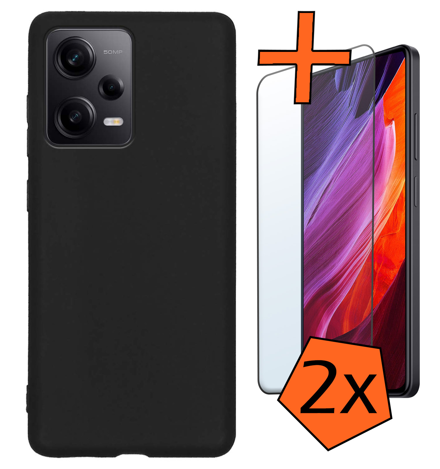 Nomfy Hoesje Geschikt voor Xiaomi Redmi Note 12 Pro+ Hoesje Siliconen Cover Case Met 2x Screenprotector - Hoes Geschikt voor Xiaomi Redmi Note 12 Pro+ Hoes Back Case - Zwart