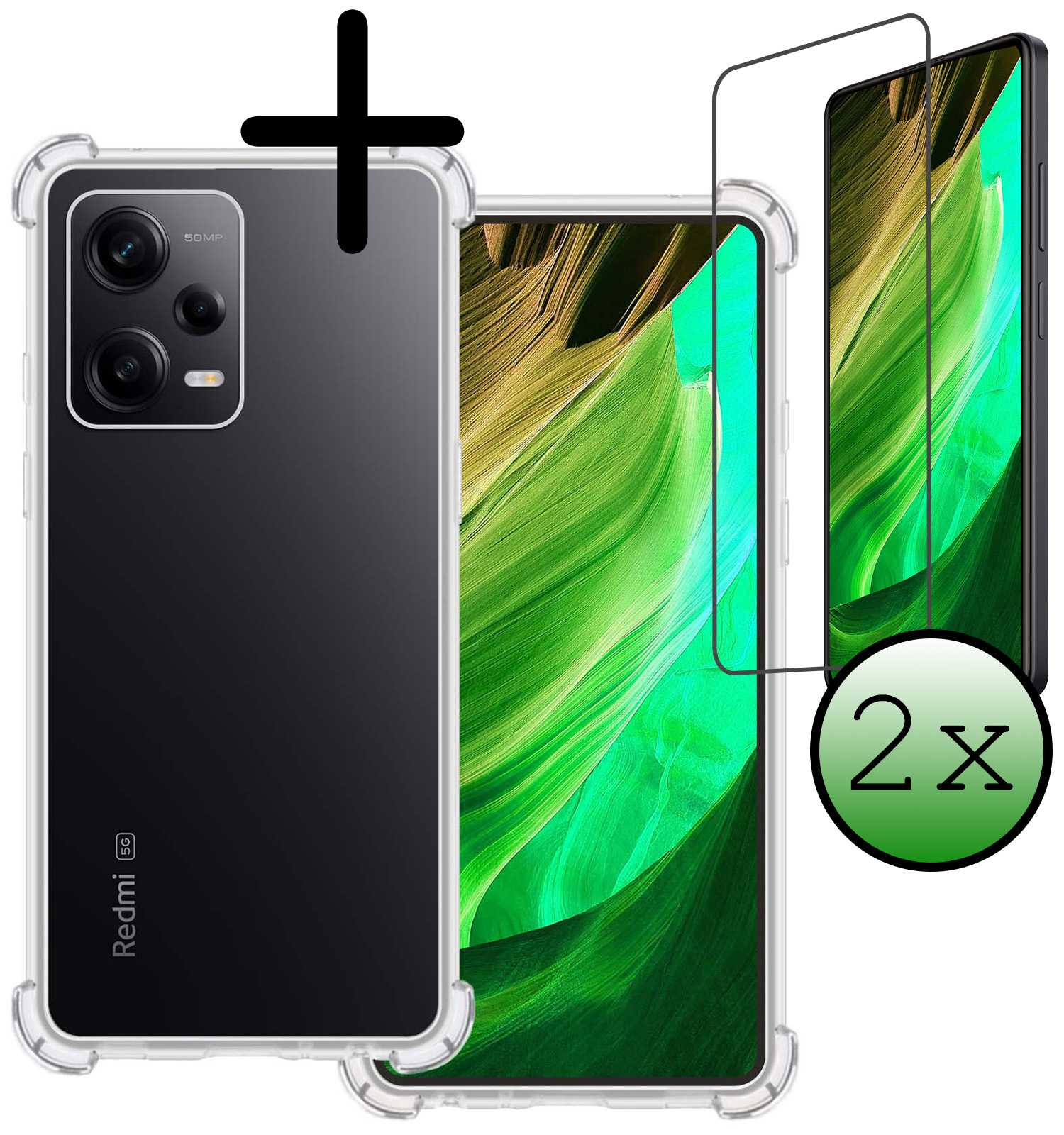 BASEY. Hoes Geschikt voor Xiaomi Redmi Note 12 Pro+ Hoesje Shock Proof Case Hoes Siliconen Met 2x Screenprotector - Hoesje Geschikt voor Xiaomi Redmi Note 12 Pro+ Hoes Cover Shockproof - Transparant