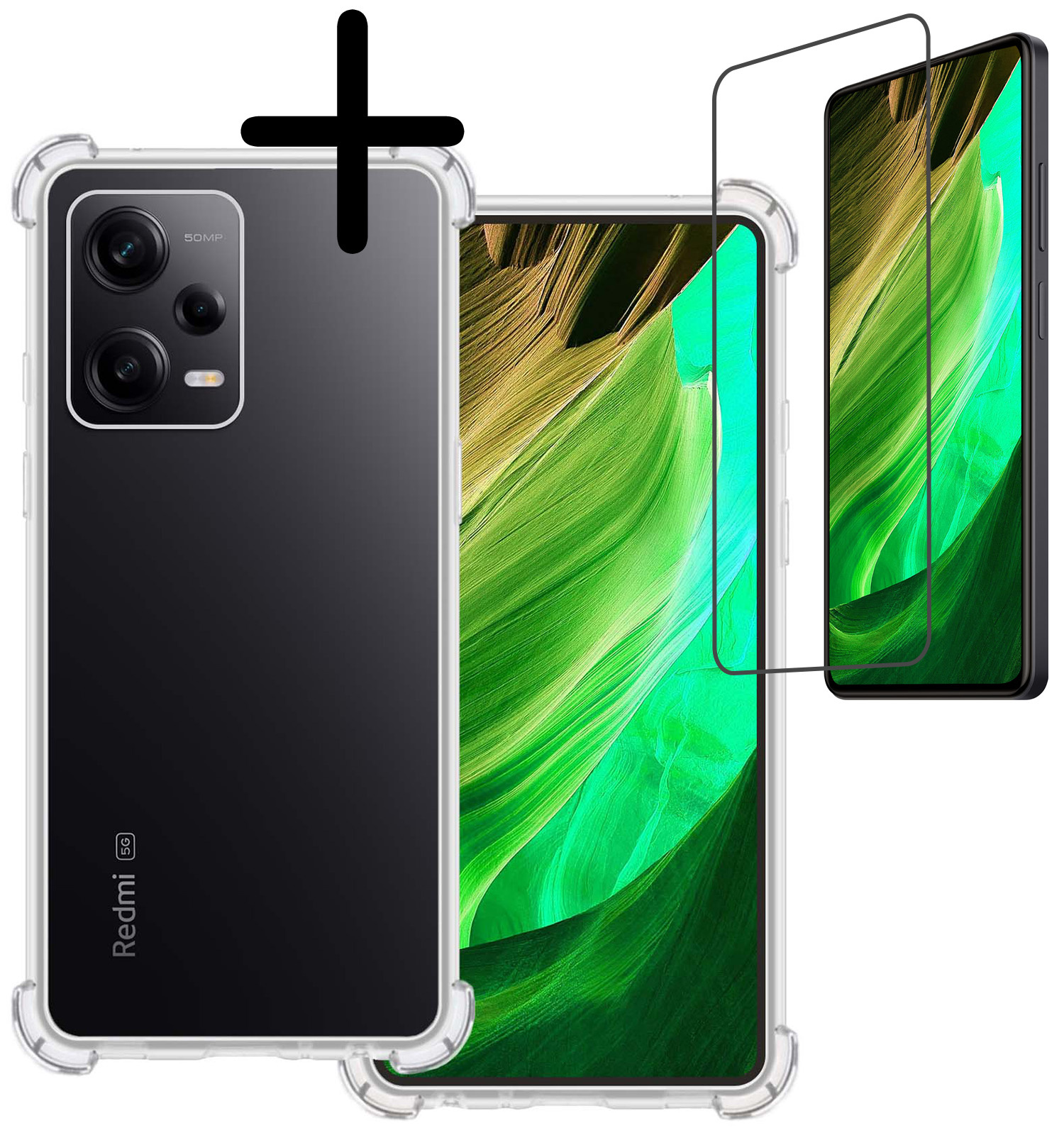 BASEY. Hoes Geschikt voor Xiaomi Redmi Note 12 Pro+ Hoesje Shock Proof Case Hoes Siliconen Met Screenprotector - Hoesje Geschikt voor Xiaomi Redmi Note 12 Pro+ Hoes Cover Shockproof - Transparant