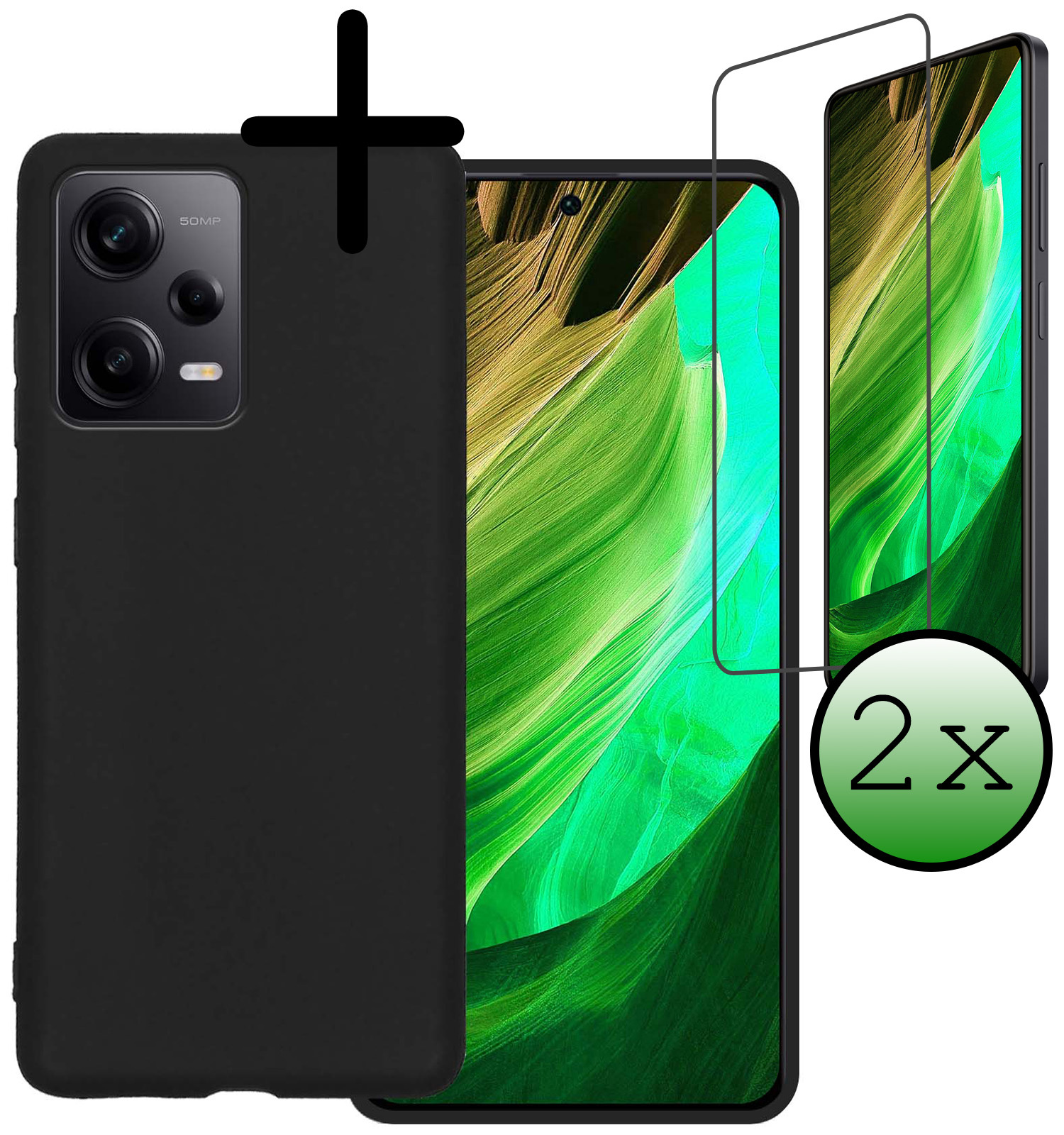 BASEY. Hoes Geschikt voor Xiaomi Redmi Note 12 Pro+ Hoesje Siliconen Back Cover Case Met 2x Screenprotector - Hoesje Geschikt voor Xiaomi Redmi Note 12 Pro+ Hoes Cover Hoesje - Zwart