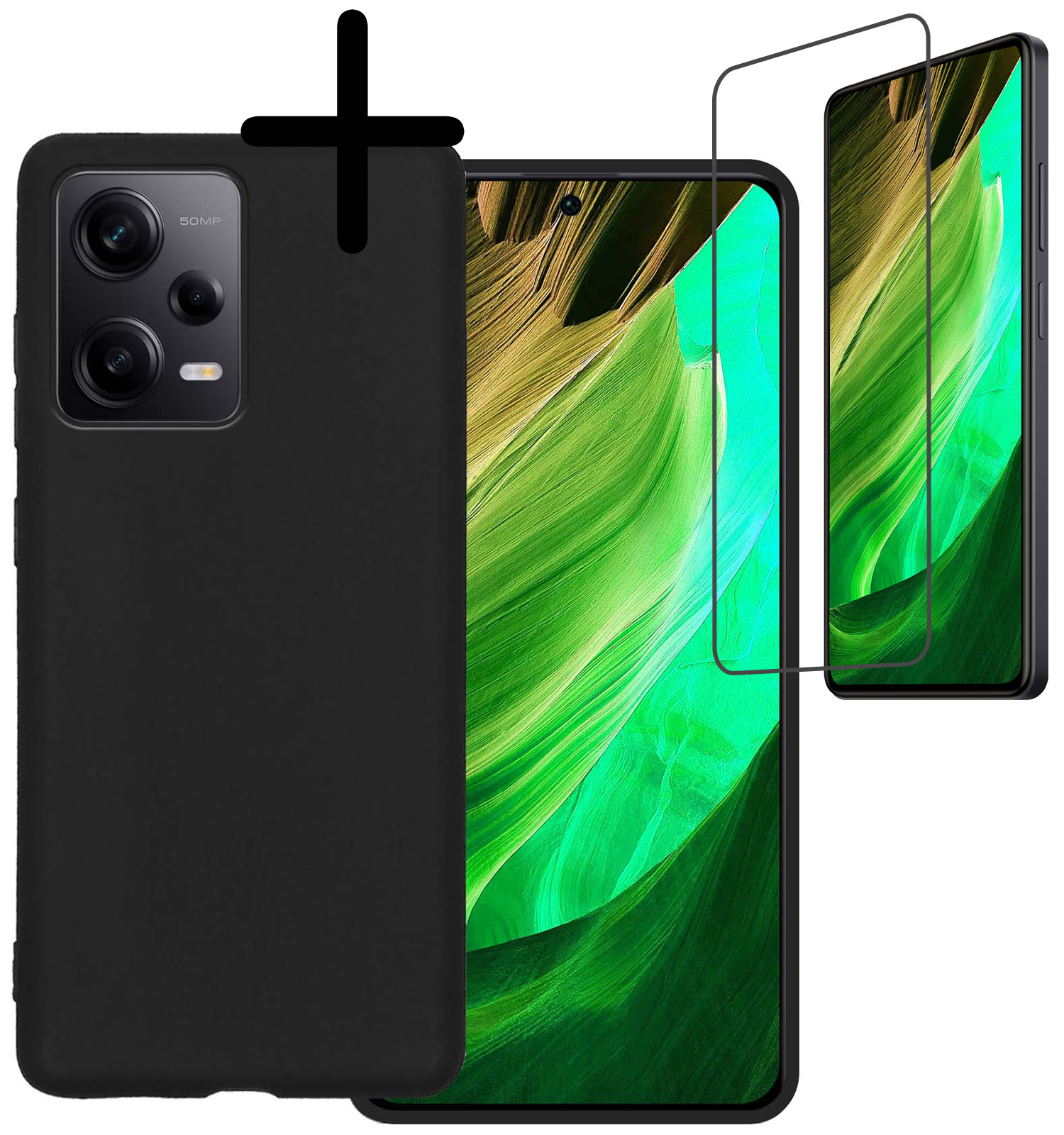 BASEY. Hoes Geschikt voor Xiaomi Redmi Note 12 Pro+ Hoesje Siliconen Back Cover Case Met Screenprotector - Hoesje Geschikt voor Xiaomi Redmi Note 12 Pro+ Hoes Cover Hoesje - Zwart