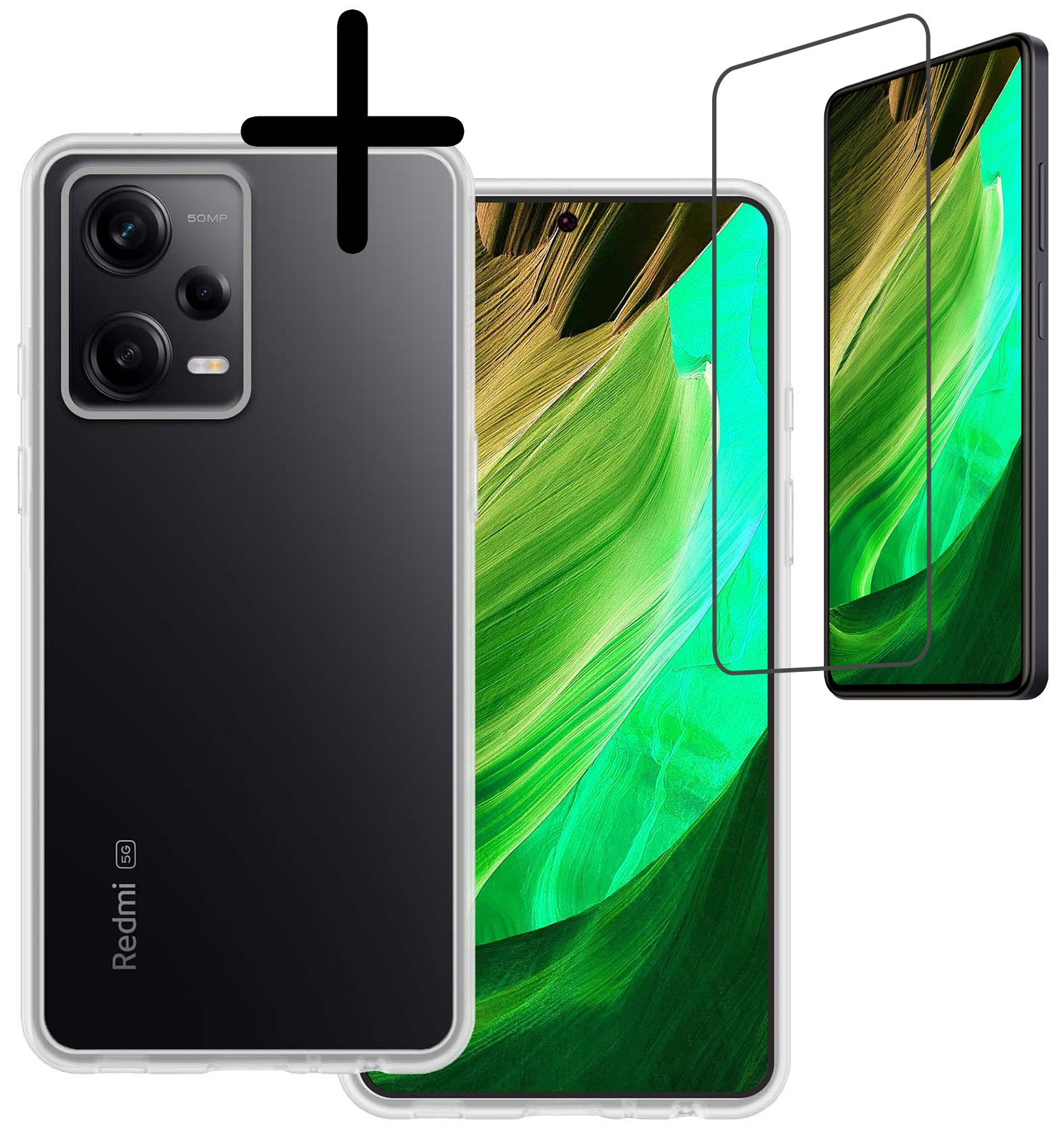 BASEY. Hoes Geschikt voor Xiaomi Redmi Note 12 Pro+ Hoesje Siliconen Back Cover Case Met Screenprotector - Hoesje Geschikt voor Xiaomi Redmi Note 12 Pro+ Hoes Cover Hoesje - Transparant