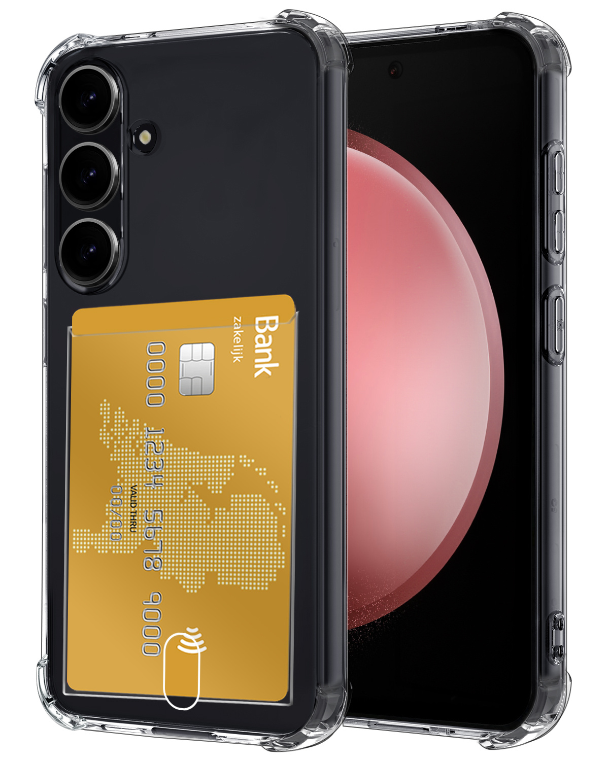 NoXx Hoes Geschikt voor Samsung S23 FE Hoesje Pasjeshouder Cover Shock Proof Case Siliconen Hoes Met Kaarthouder - Transparant