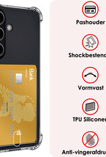 NoXx Hoes Geschikt voor Samsung S23 FE Hoesje Pasjeshouder Cover Shock Proof Case Siliconen Hoes Met Kaarthouder Met Screenprotector - Transparant